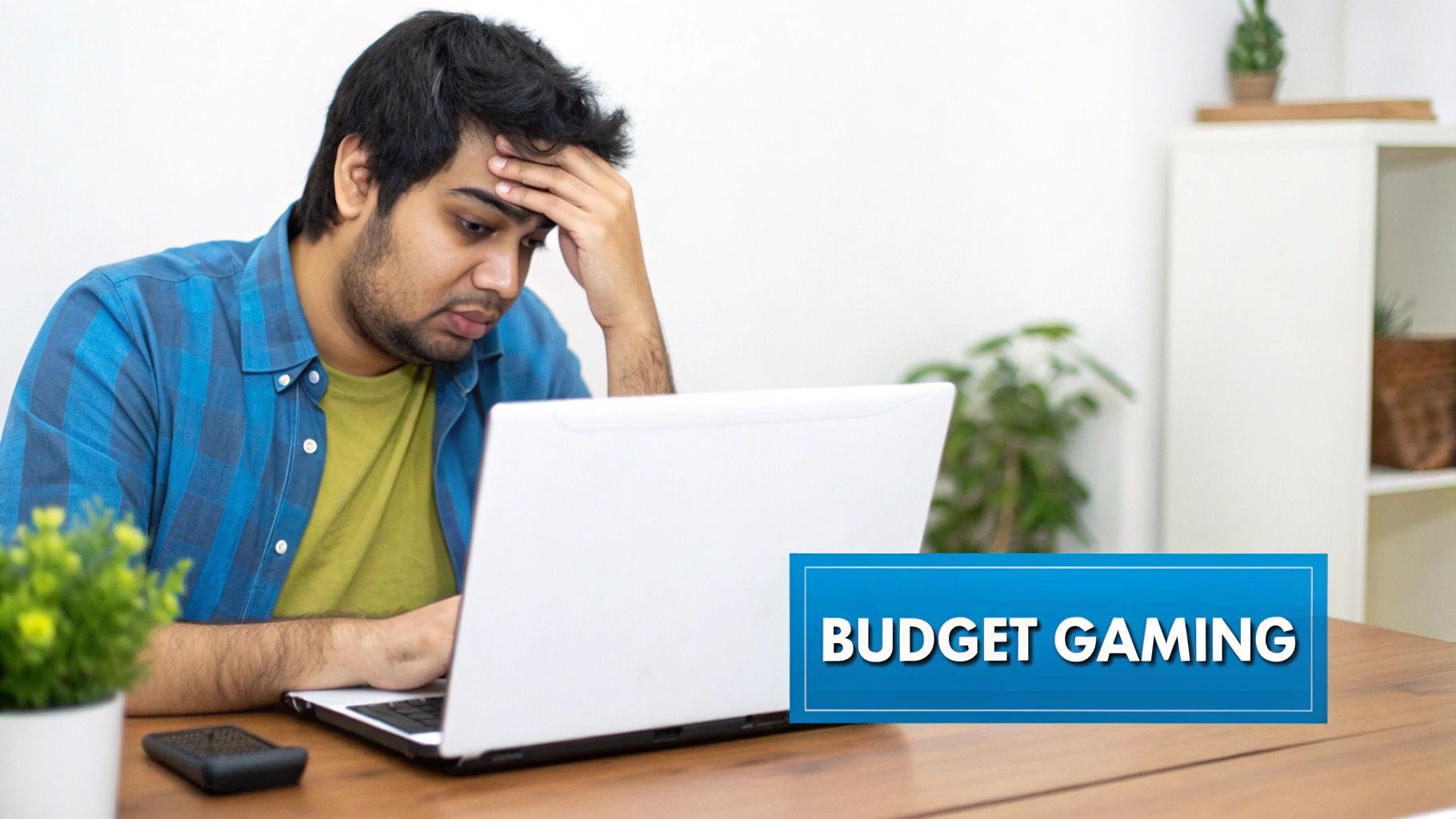 A passionate gamer intensely focused on their gaming laptop in a dimly lit room in India