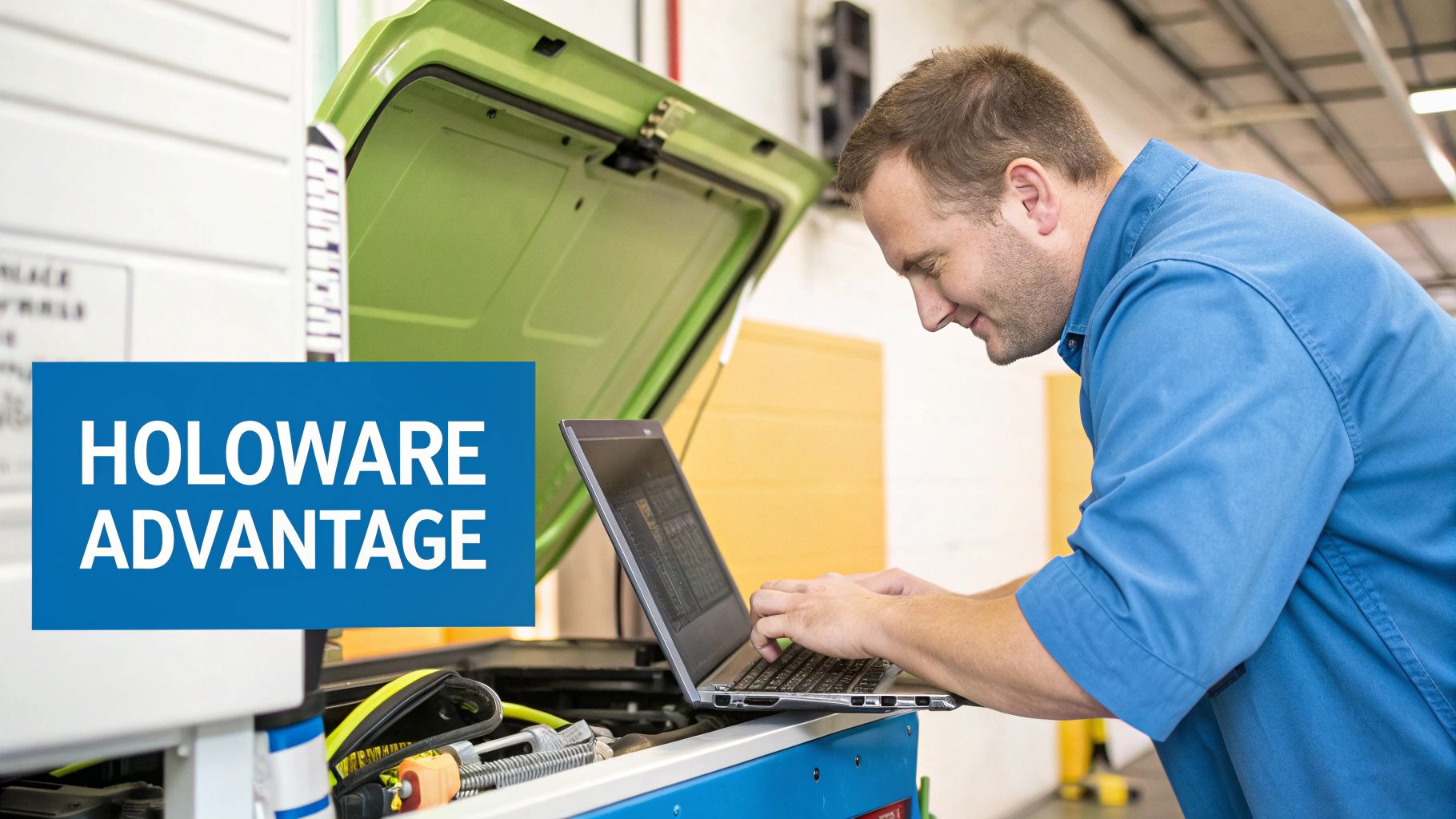 A Holoware laptop being used for complex data visualization, signifying its power for AI tasks.