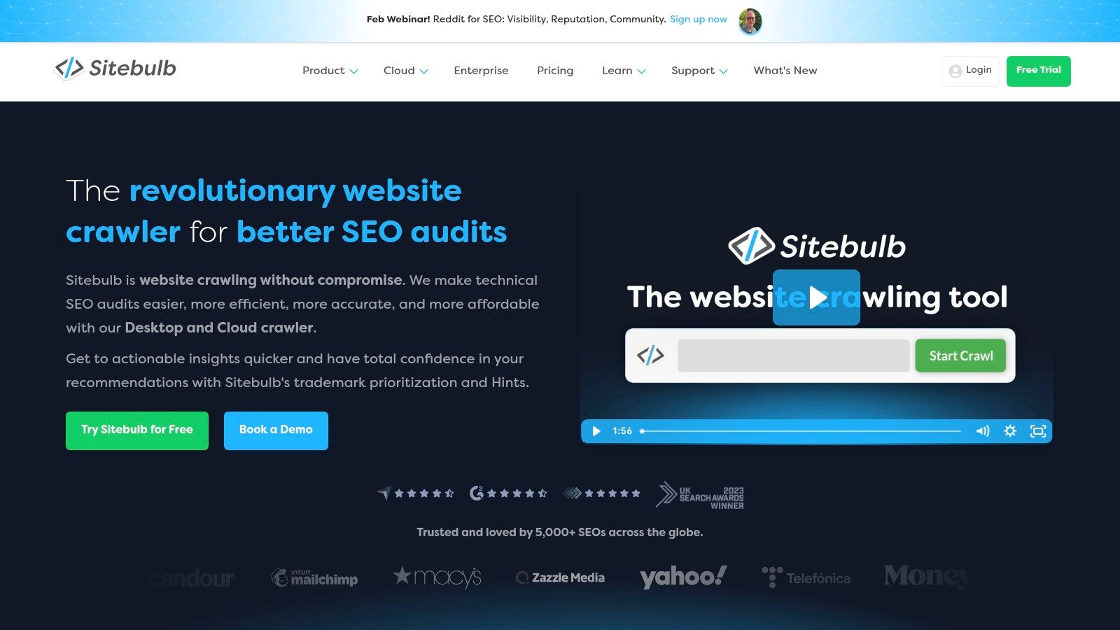 Sitebulb audit dashboard showing a website overview with scores for SEO, security, and mobile friendliness.