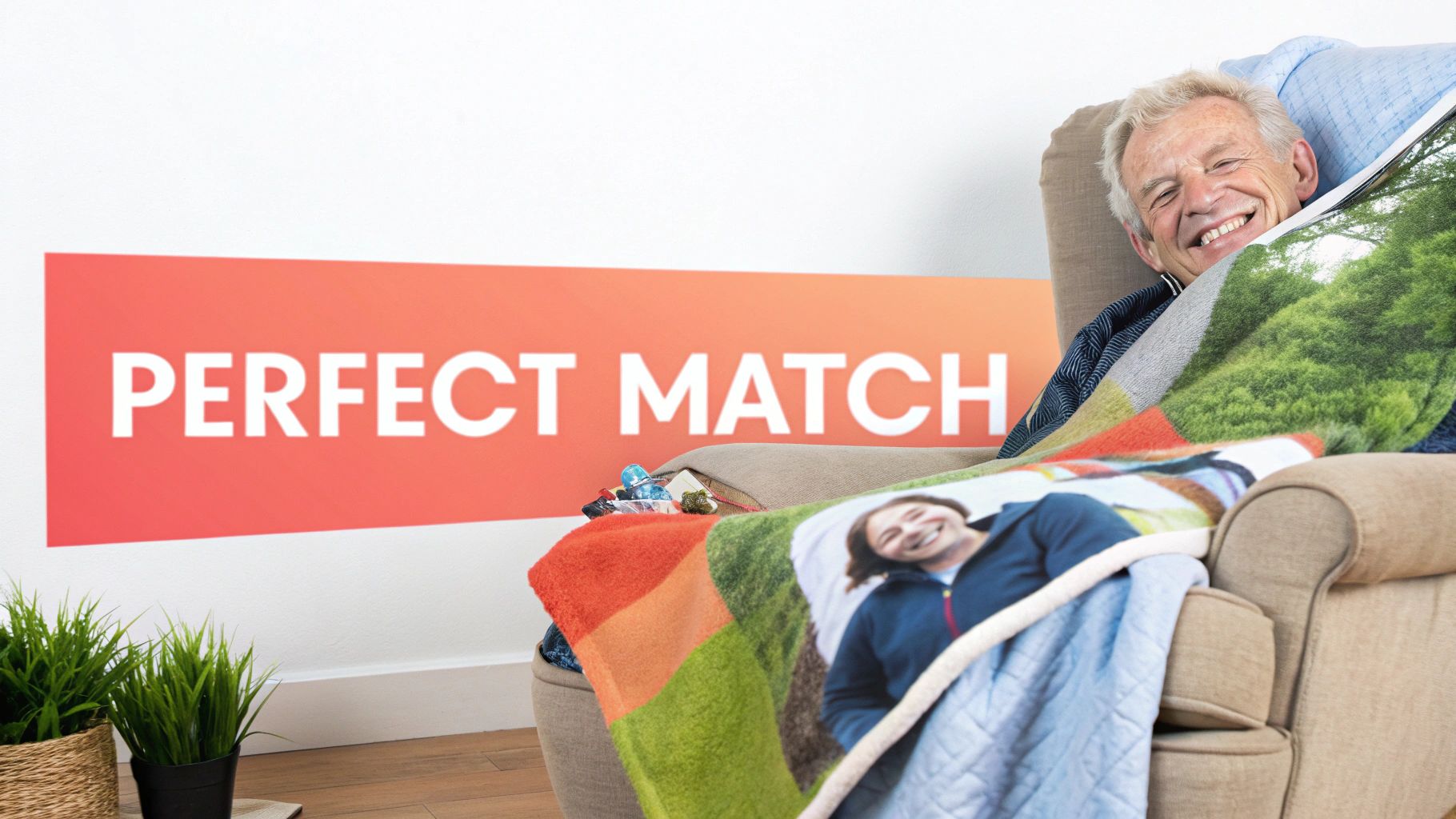 Grandparents joyfully looking at a personalized photo gift.
