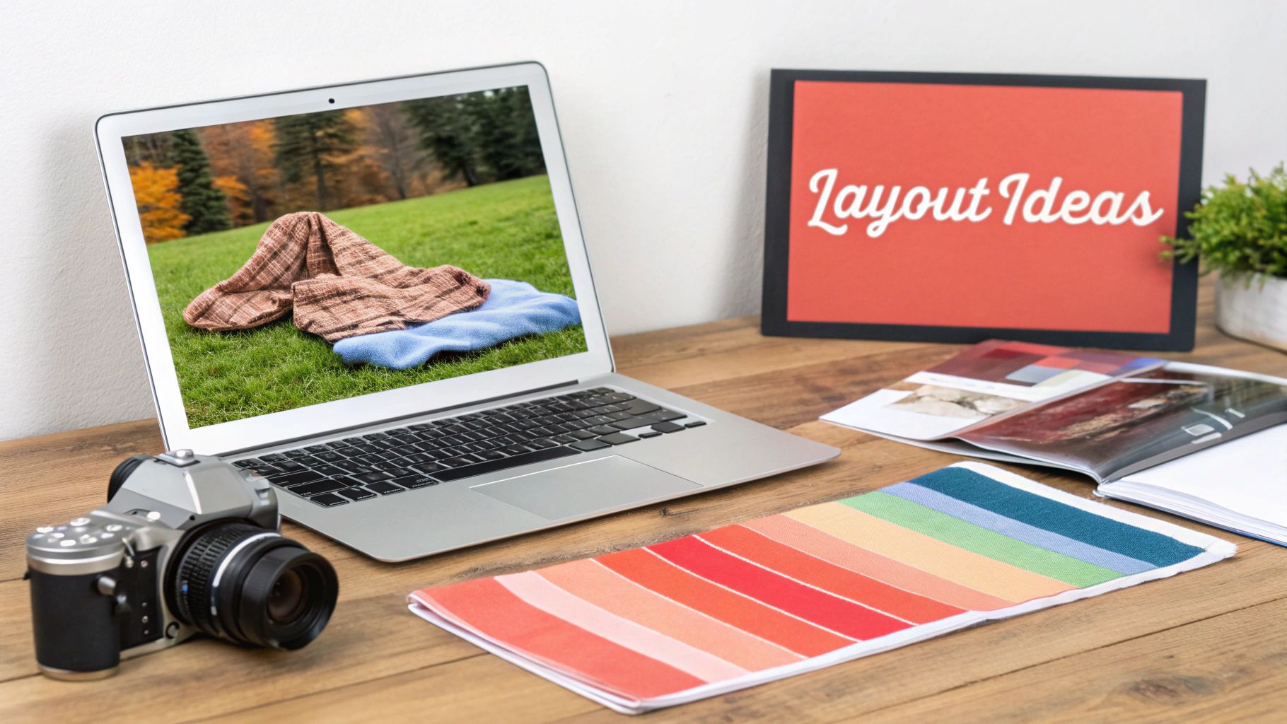 A personalized blanket with a stylish photo collage and text, draped over a chair.