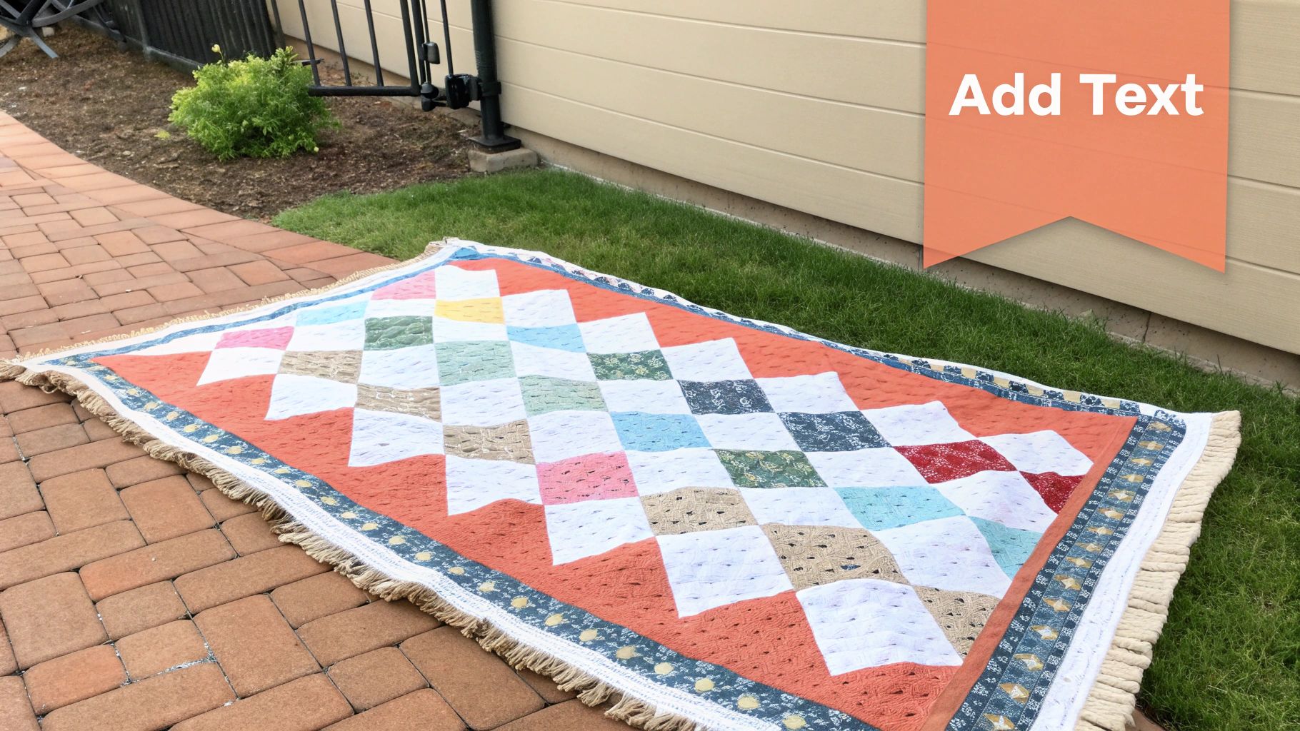 A personalized photo blanket featuring family pictures and custom text with names and a significant date