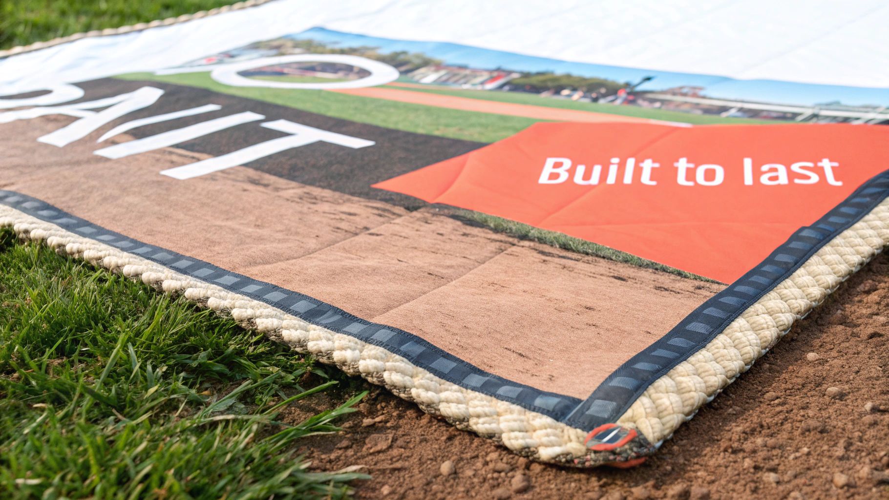 Close-up of the durable stitching on a custom photo blanket.