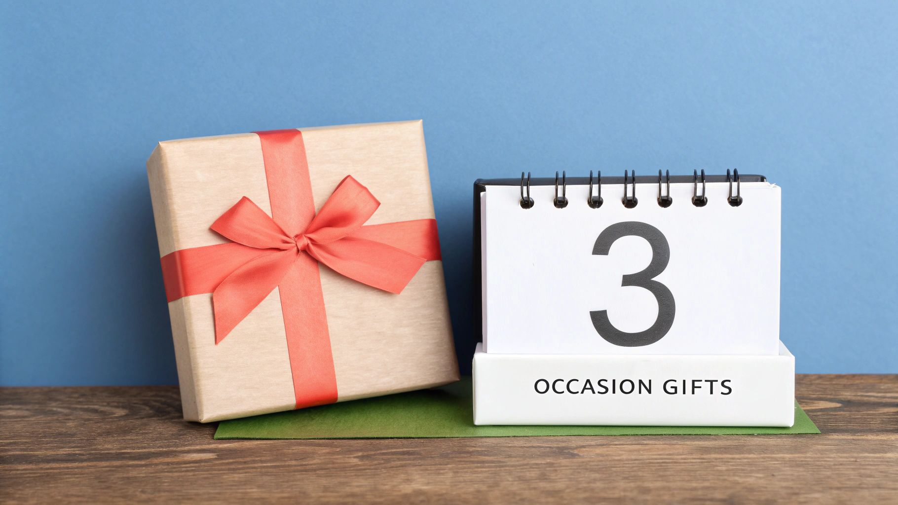 A man happily unwrapping a personalized holiday gift with festive lights in the background.