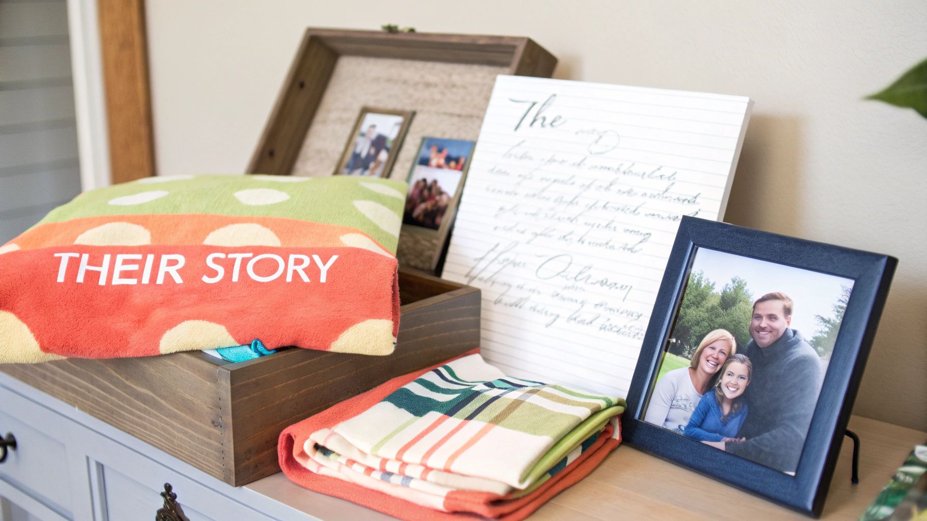 A custom photo blanket draped over a rocking chair in a cozy nursery.