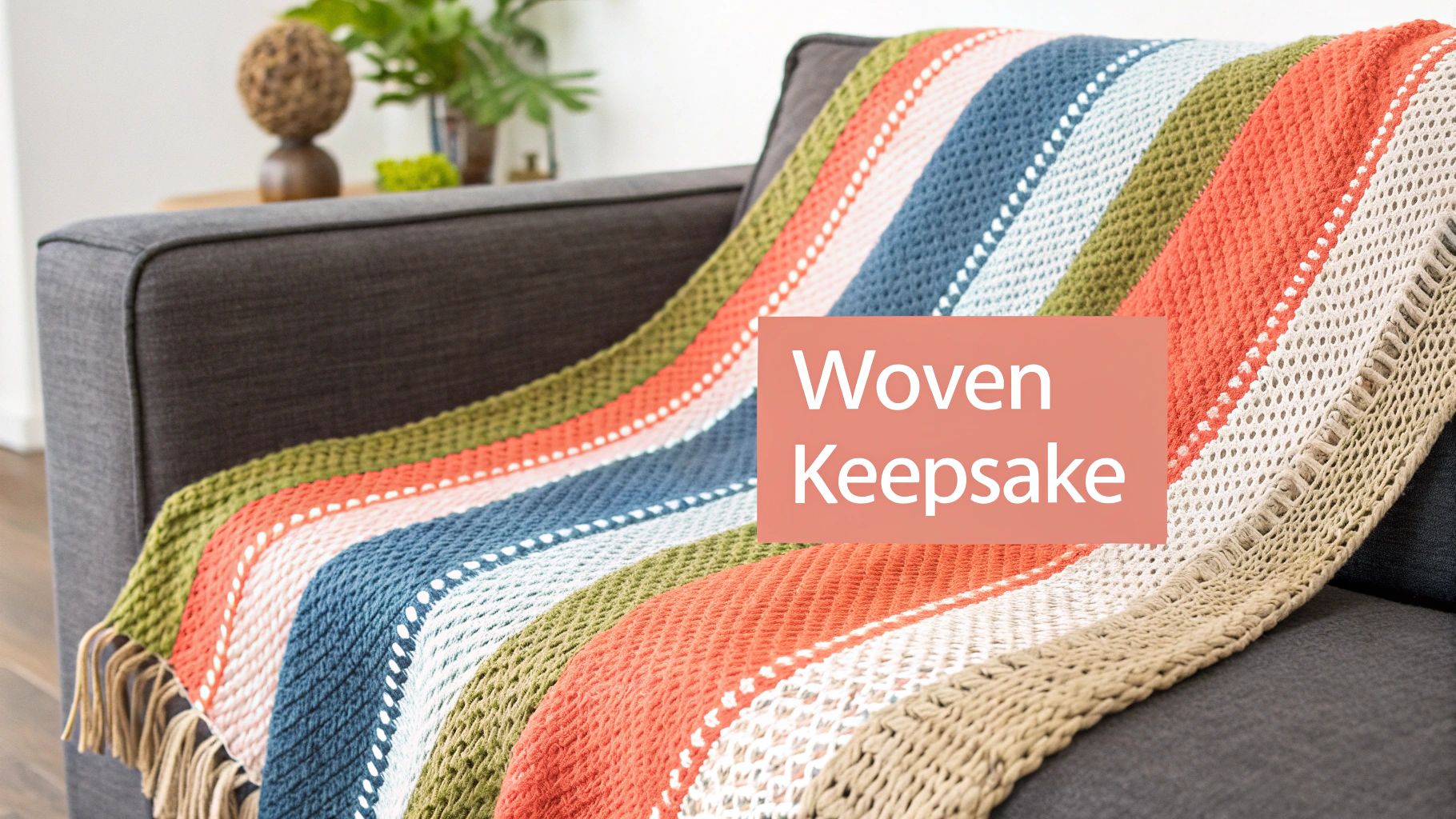 A detailed close-up of a woven photo blanket showing the intricate thread work that creates the image.