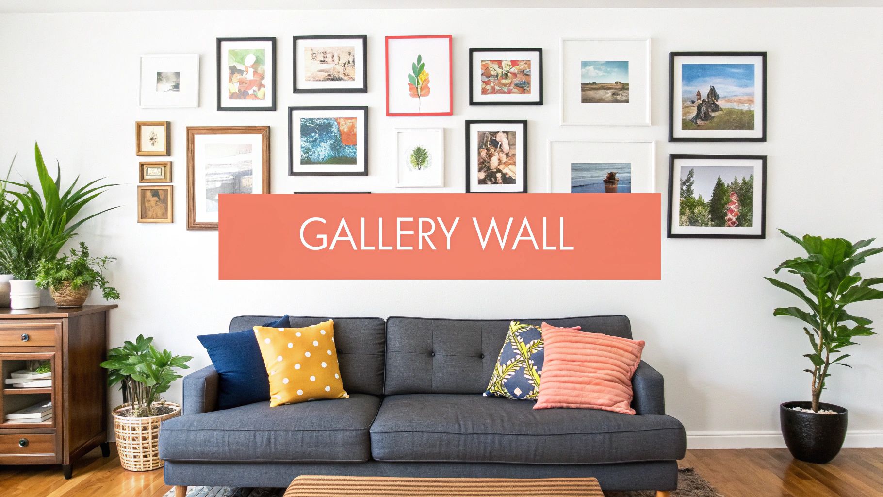 A beautiful gallery wall of wedding photos in a home hallway.