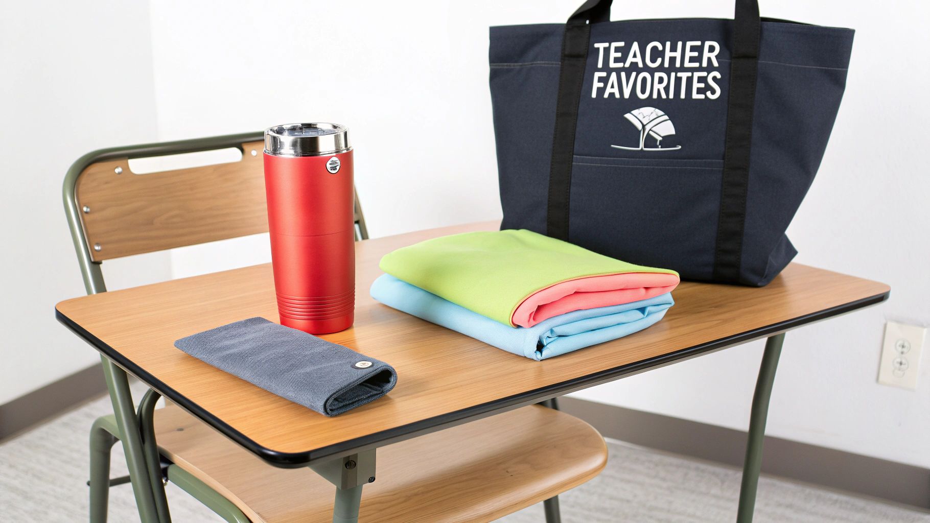 A collage of a custom photo blanket featuring student pictures, a personalized tumbler, and an engraved planner.