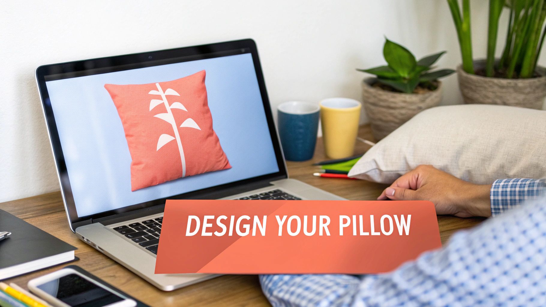 A person happily unpacking a newly arrived custom photo pillow.