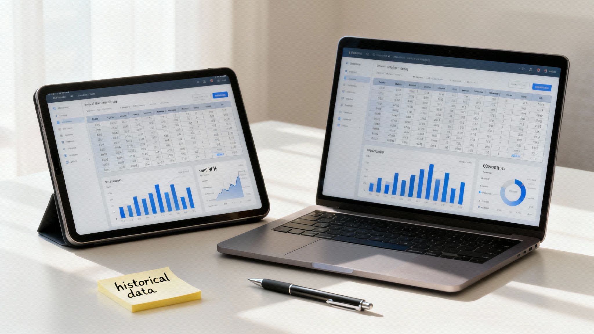A person working on an Excel spreadsheet, surrounded by charts and graphs, indicating advanced optimization.