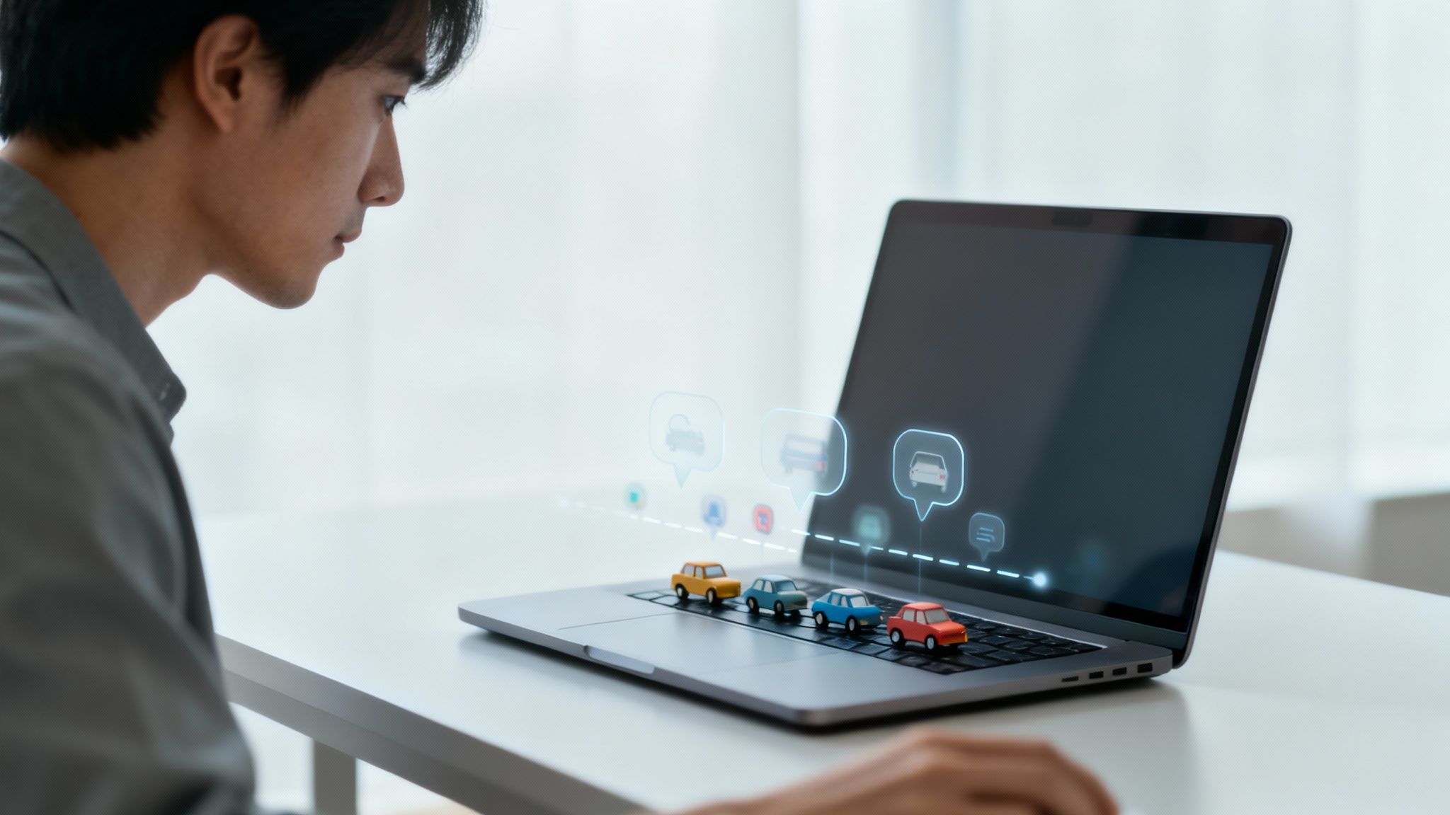 A person looking overwhelmed at a desk with multiple screens and notifications.
