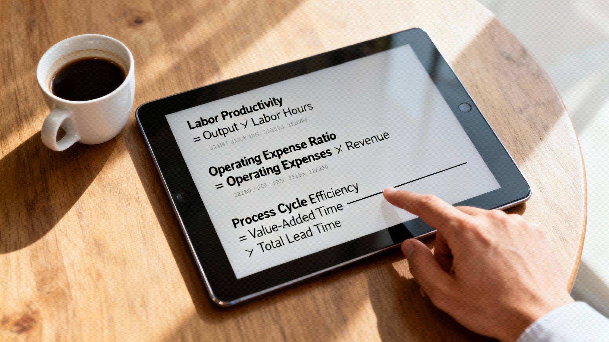 Chart with various metrics and formulas related to operational efficiency