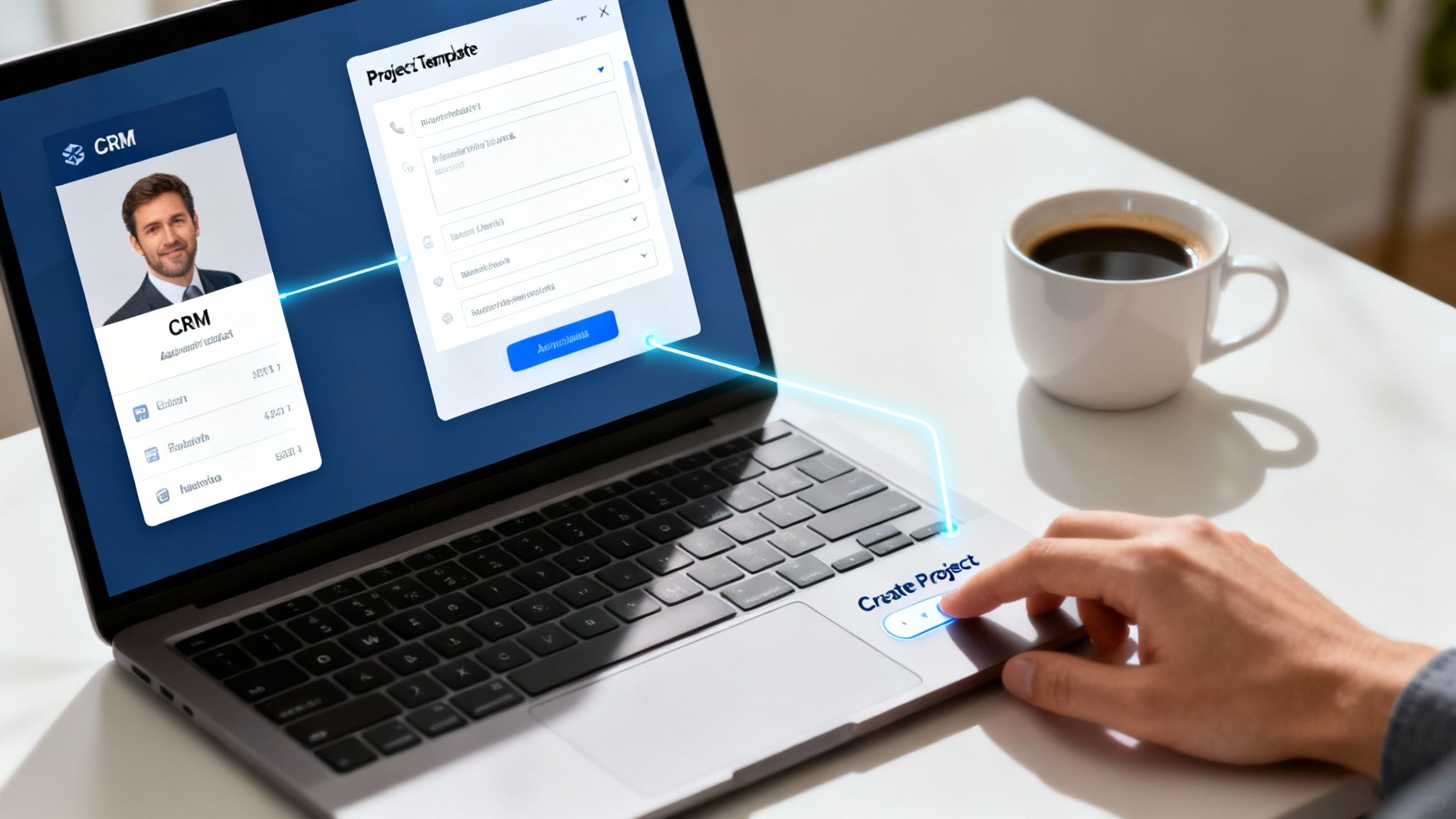 An image showing a flowchart of an automated workflow connecting different software applications with arrows and icons.