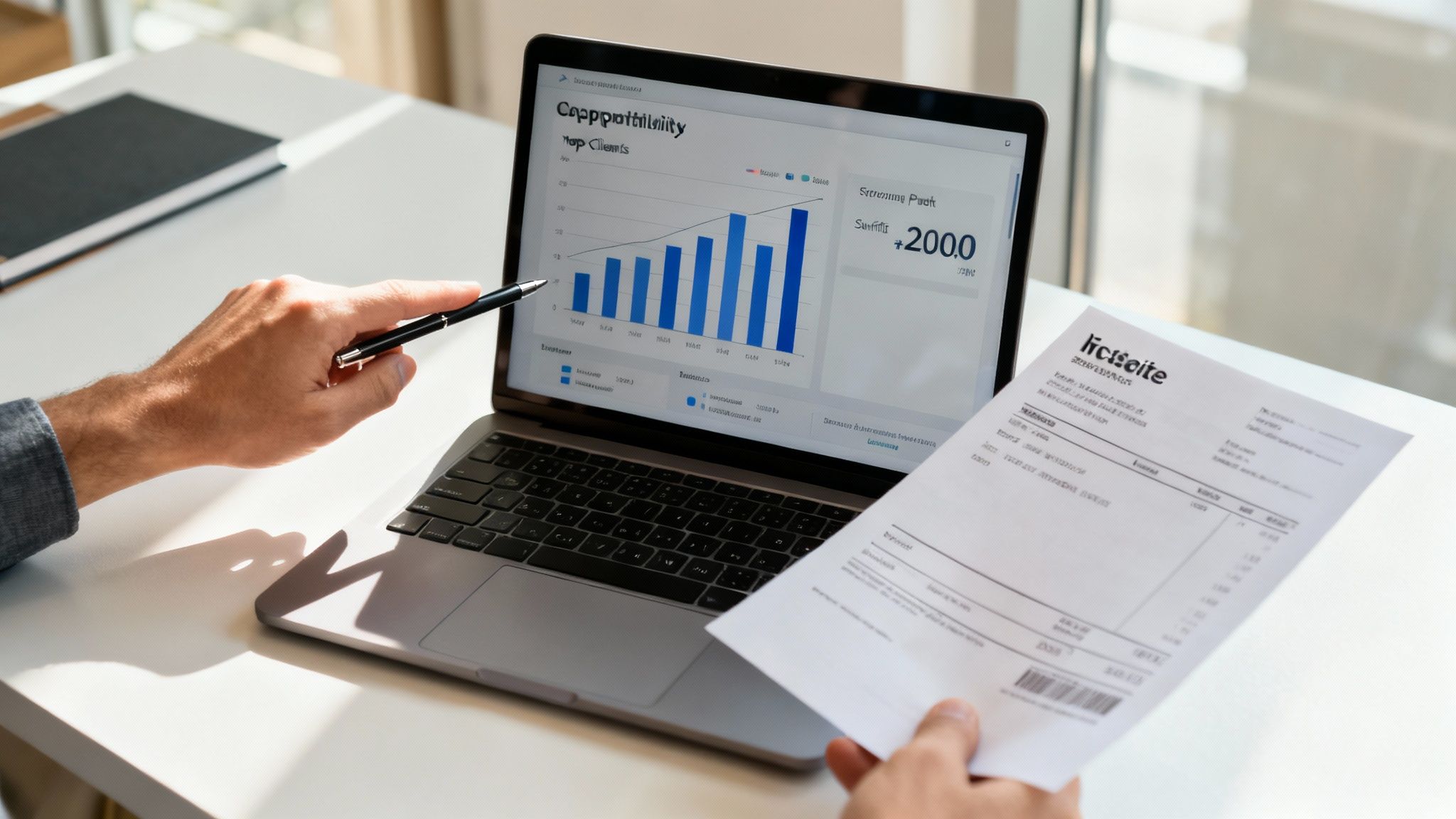 A professional reviewing insightful business reports on a tablet, symbolizing the transformation of time data into actionable intelligence.