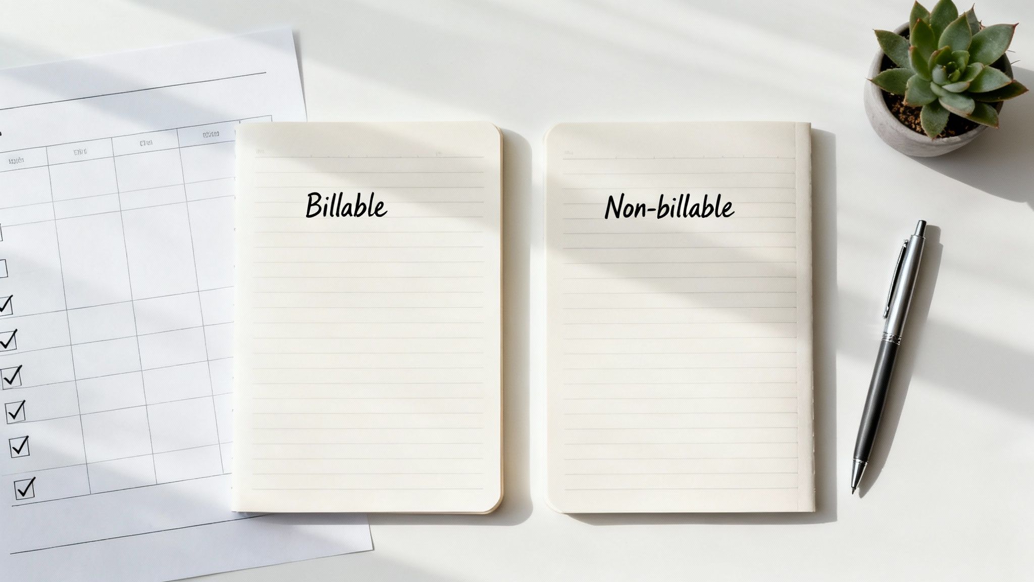 A person working at a desk, focused on calculating billable hours on a laptop and calculator, with coffee nearby.