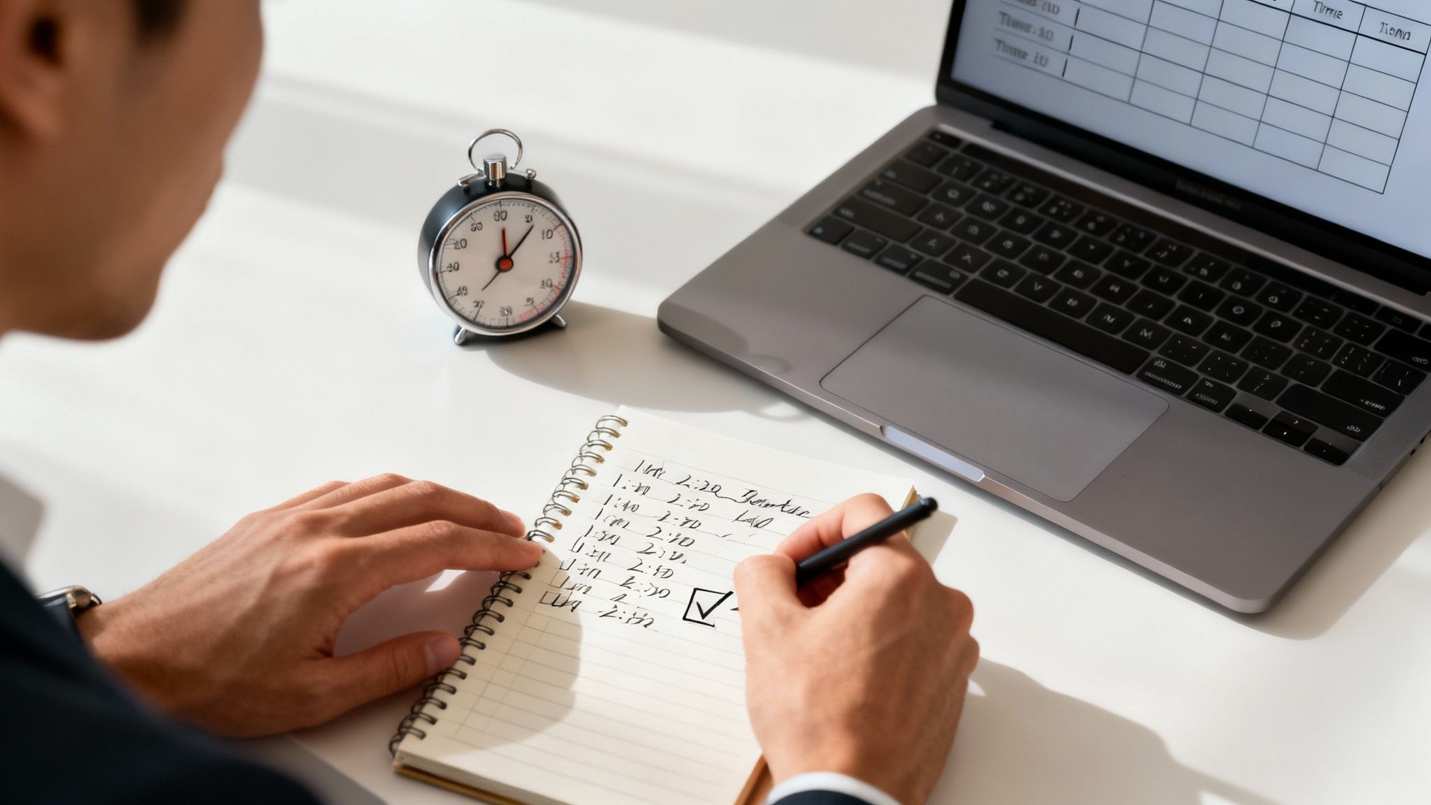 A graphic designer focused on a brand package on their computer, with sticky notes and sketches around them.