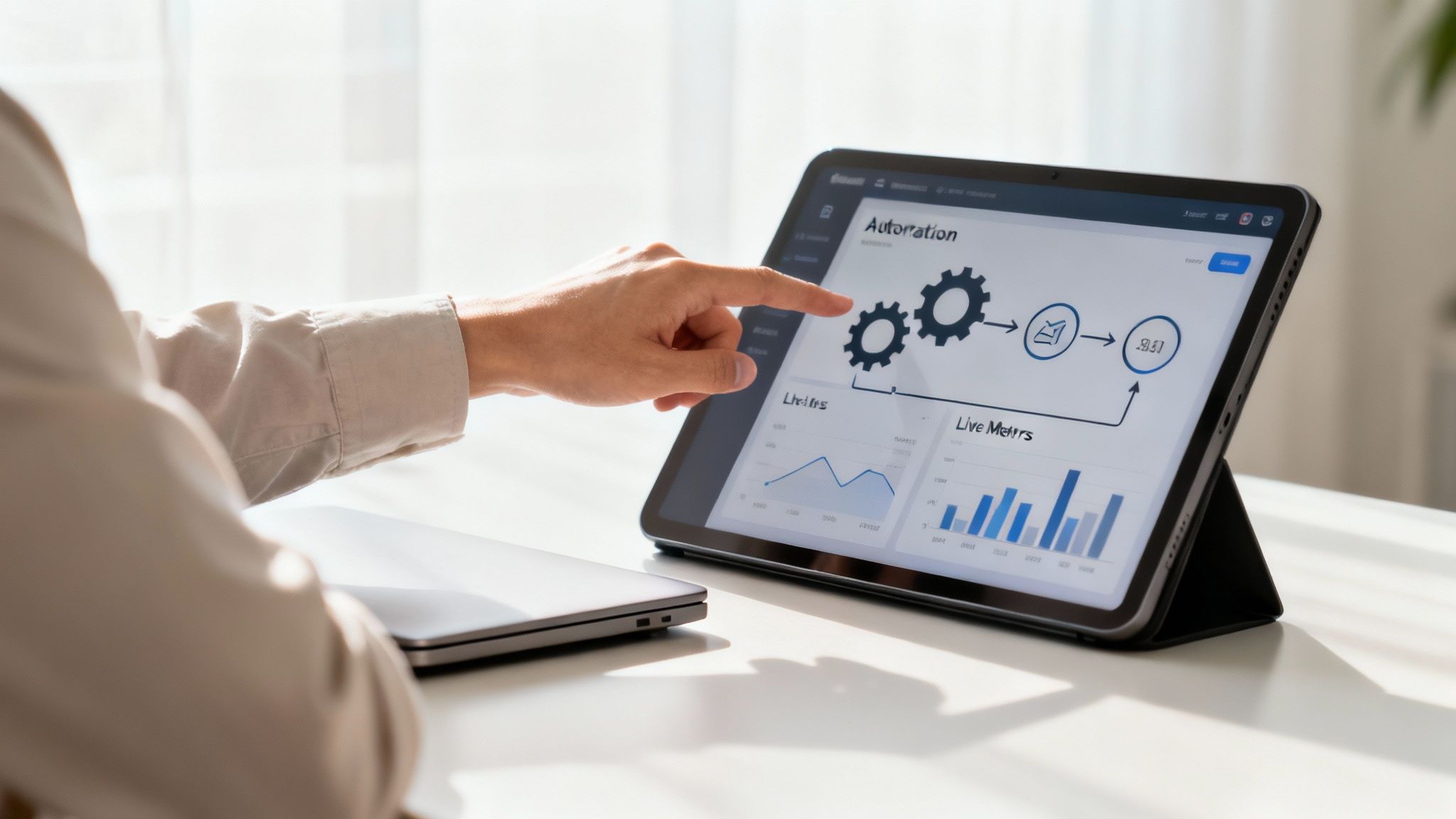 People collaborating around a futuristic dashboard interface