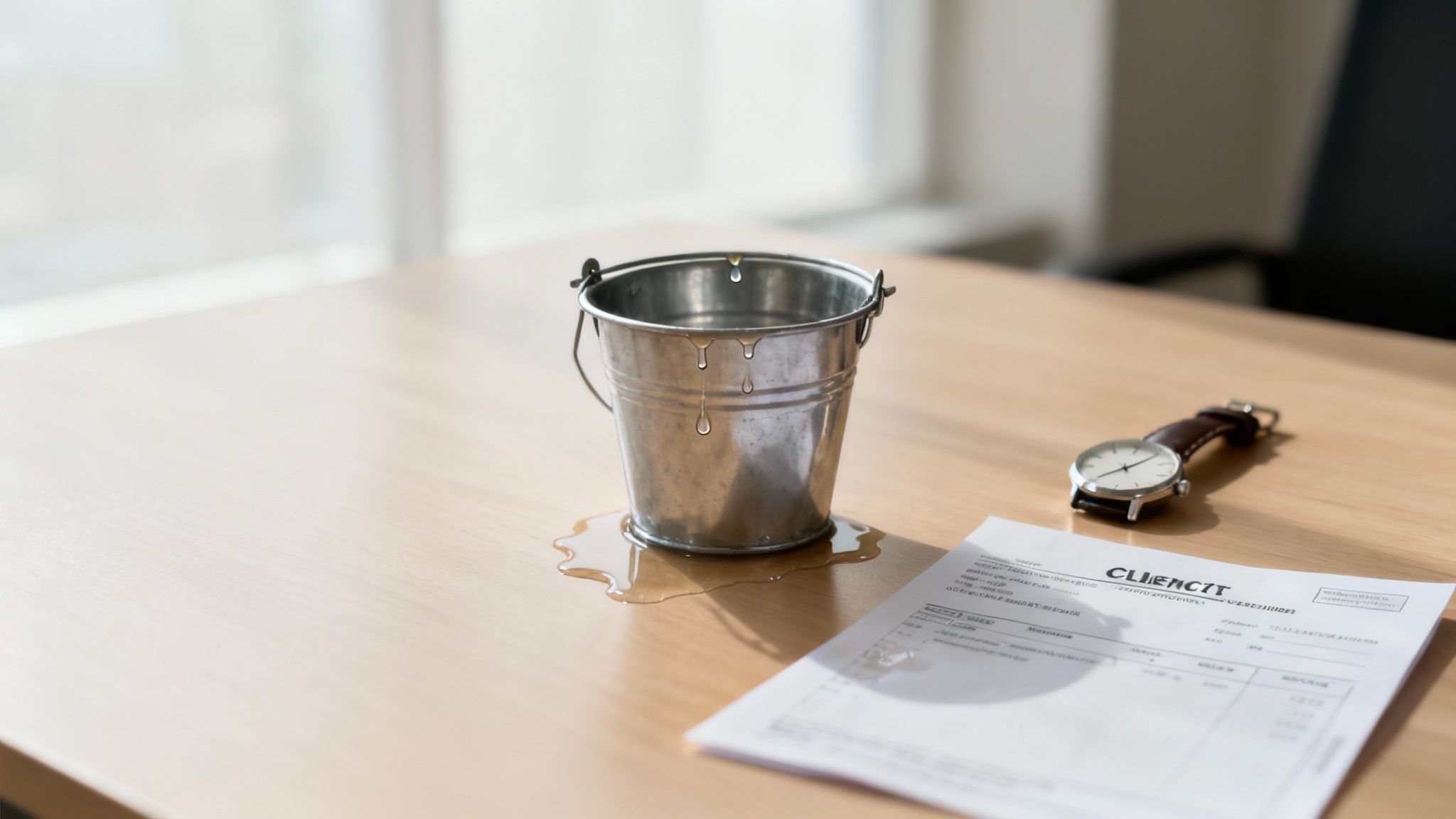 A person looking stressed while managing multiple clocks, representing the chaos of poor time management.