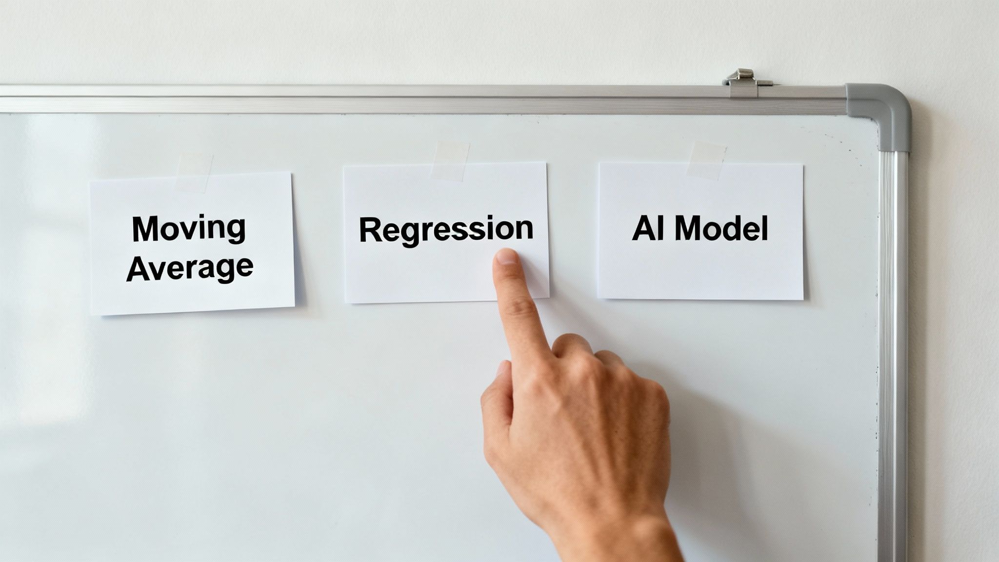A graph showing different forecasting method trend lines over historical data points