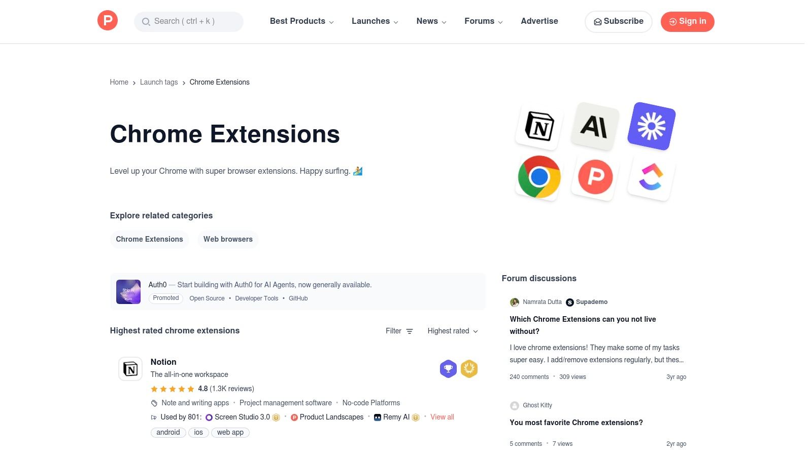 Product Hunt – Chrome Extensions Topic