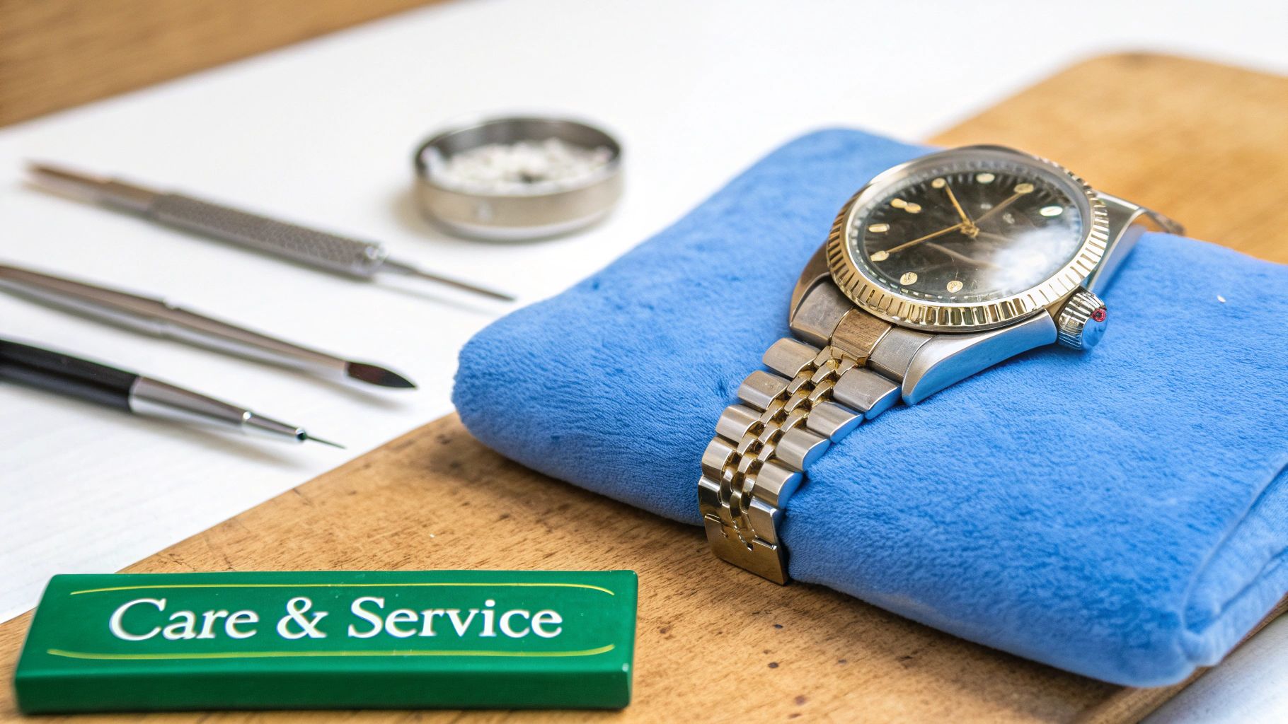 A watchmaker repairing a vintage Rolex watch