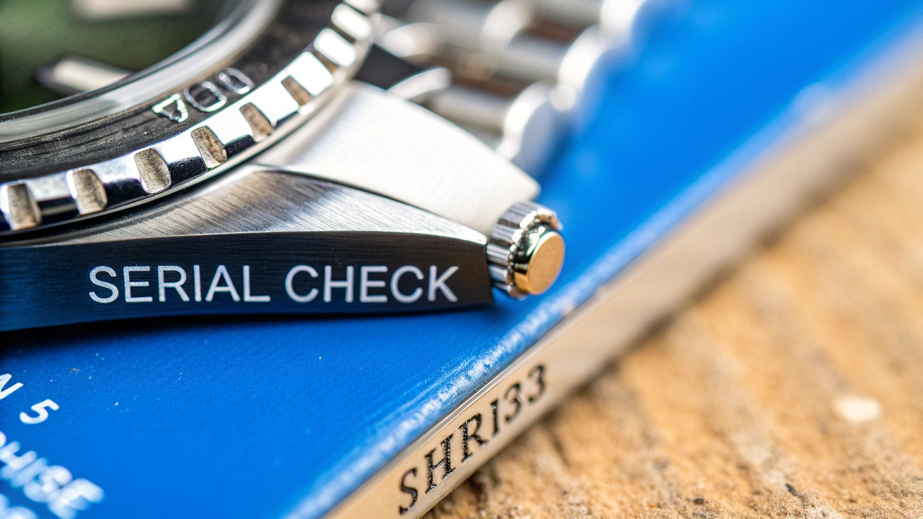 Rolex watch close-up showing engravings