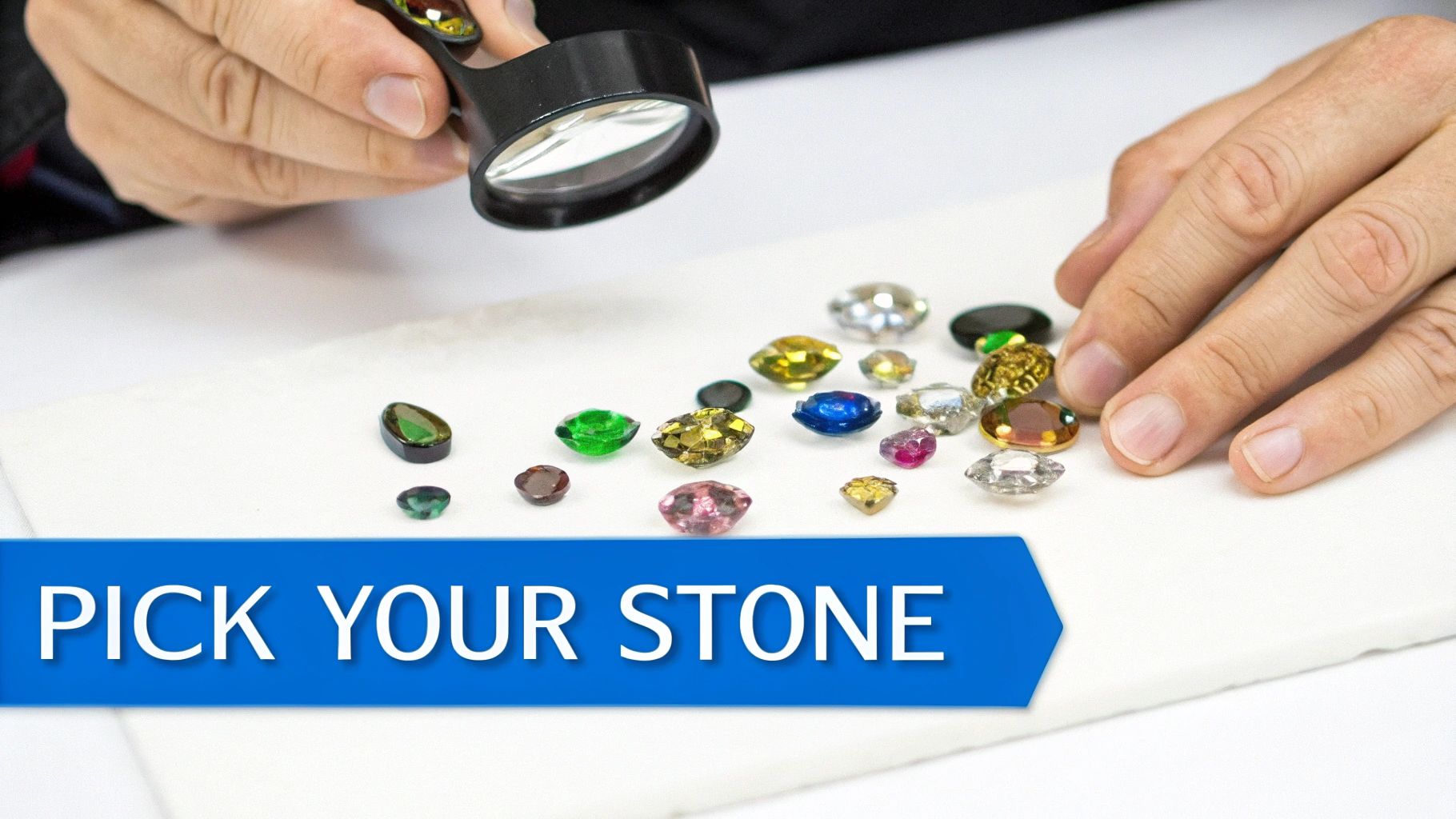 A vibrant gemstone being held up to the light for inspection by a jeweler.