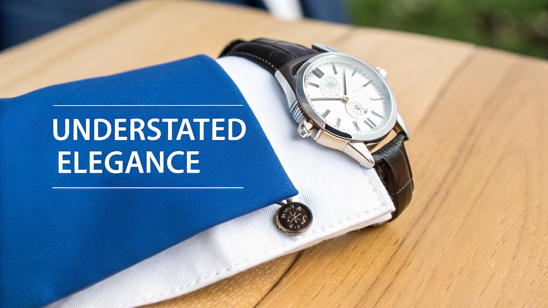 A person adjusting a classic dress watch on their wrist