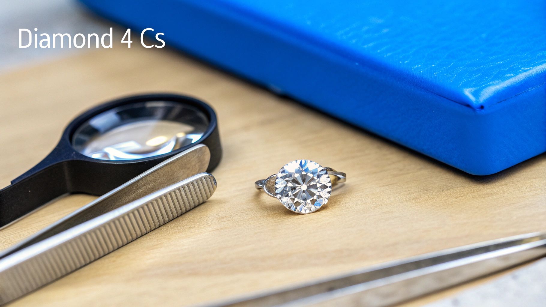 Close-up of a sparkling diamond engagement ring held between fingers