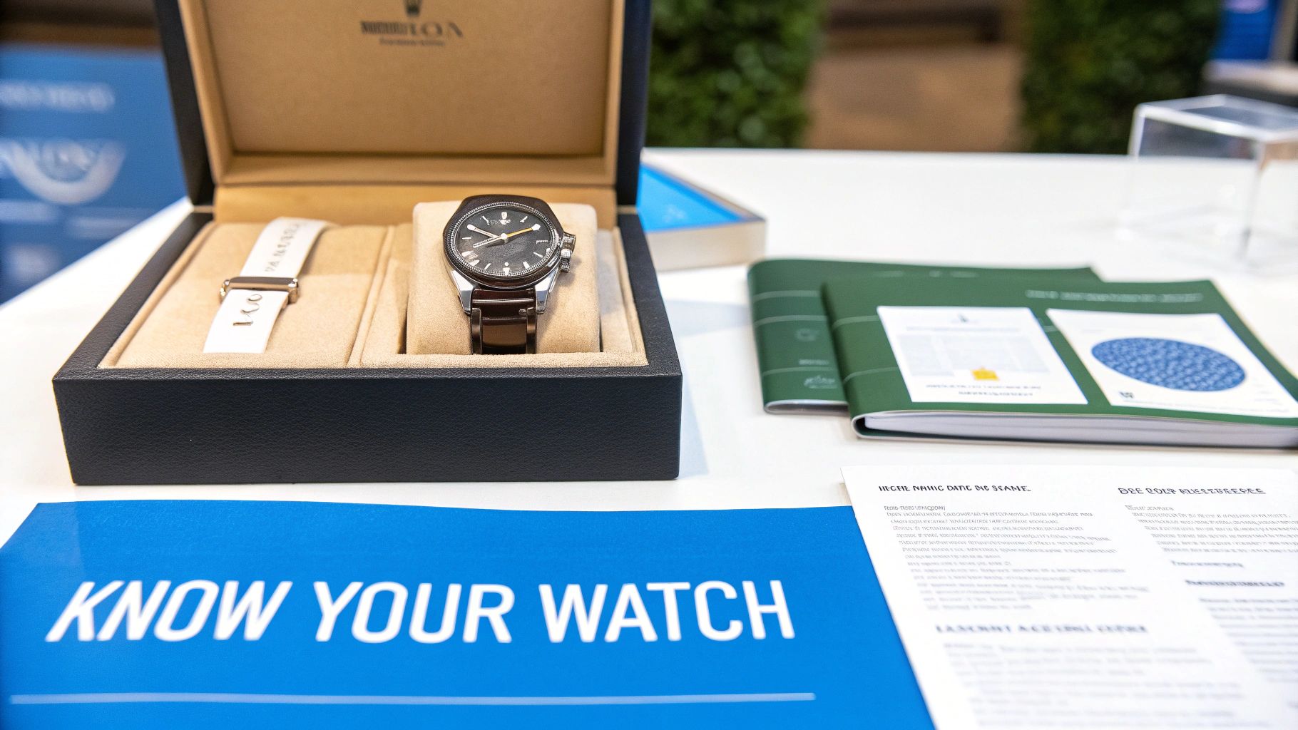 A close-up of a luxury watch being inspected with a loupe