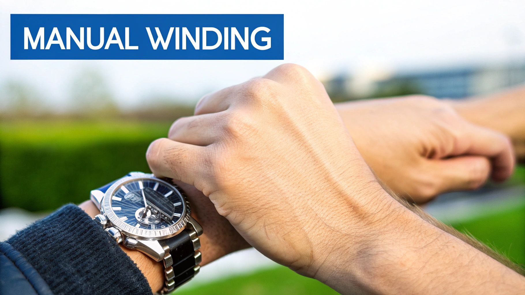 Manual watch on wrist