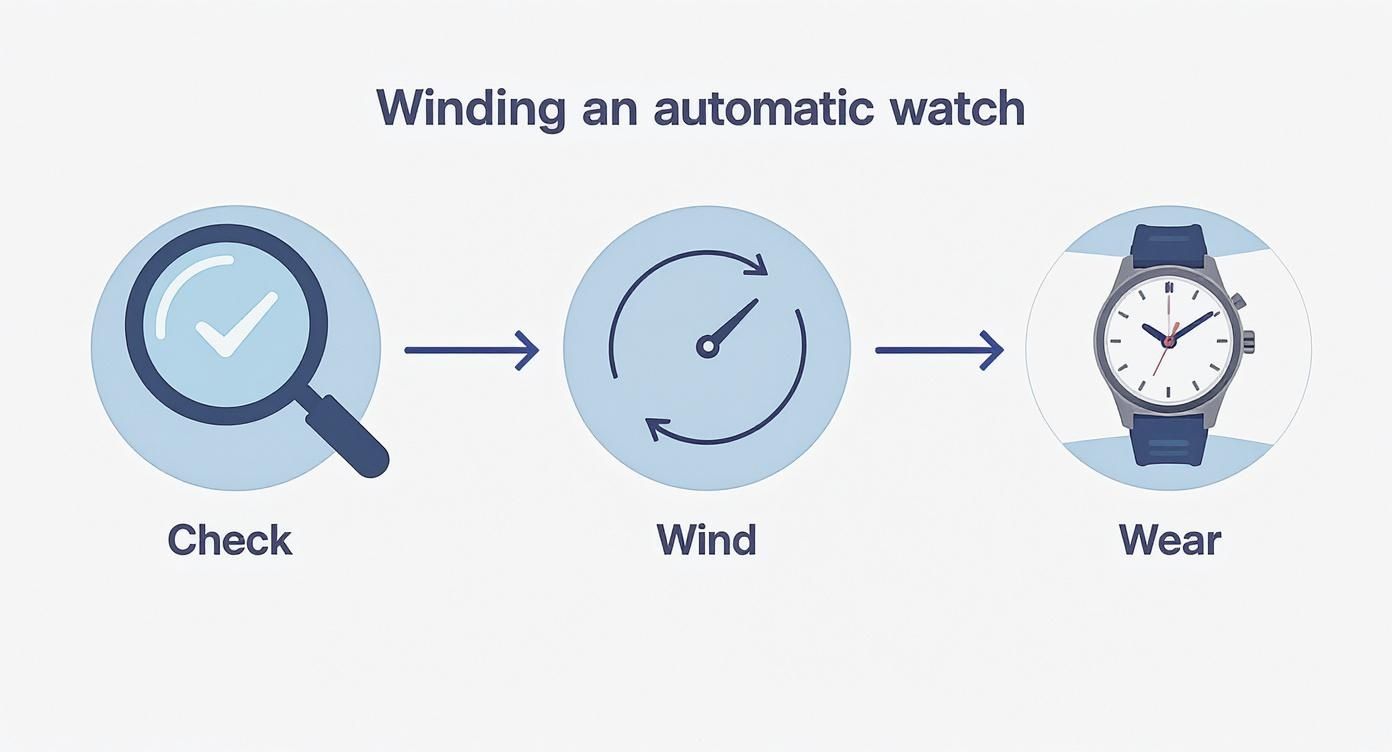 Infographic about how to wind a mechanical watch