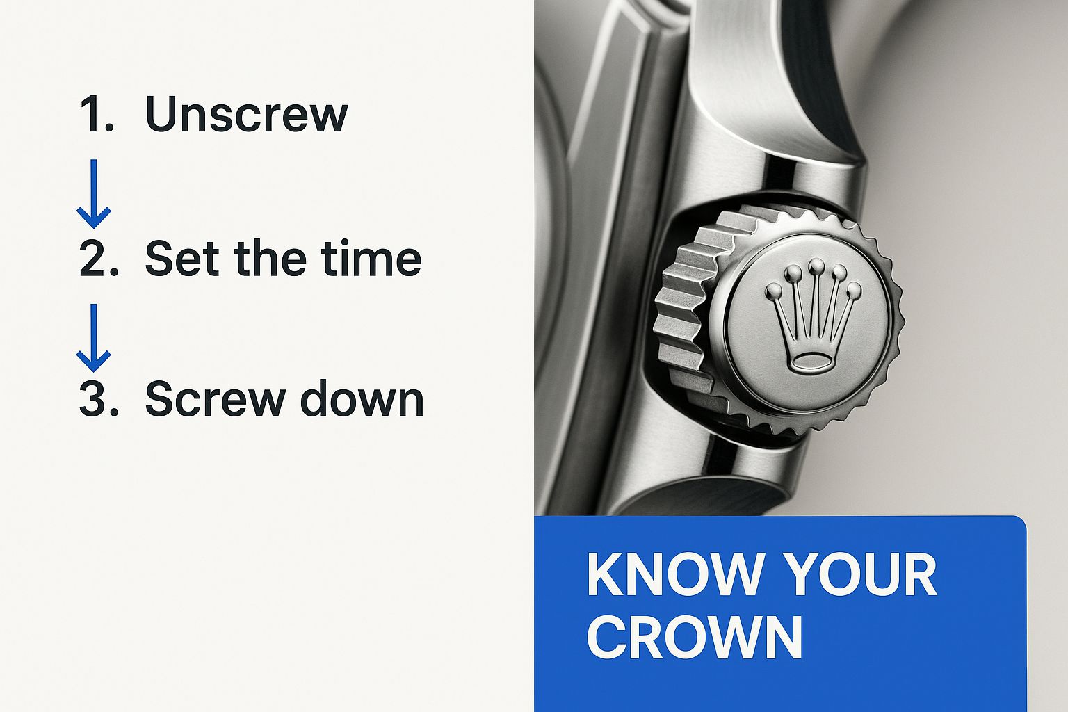Infographic about adjust time on rolex