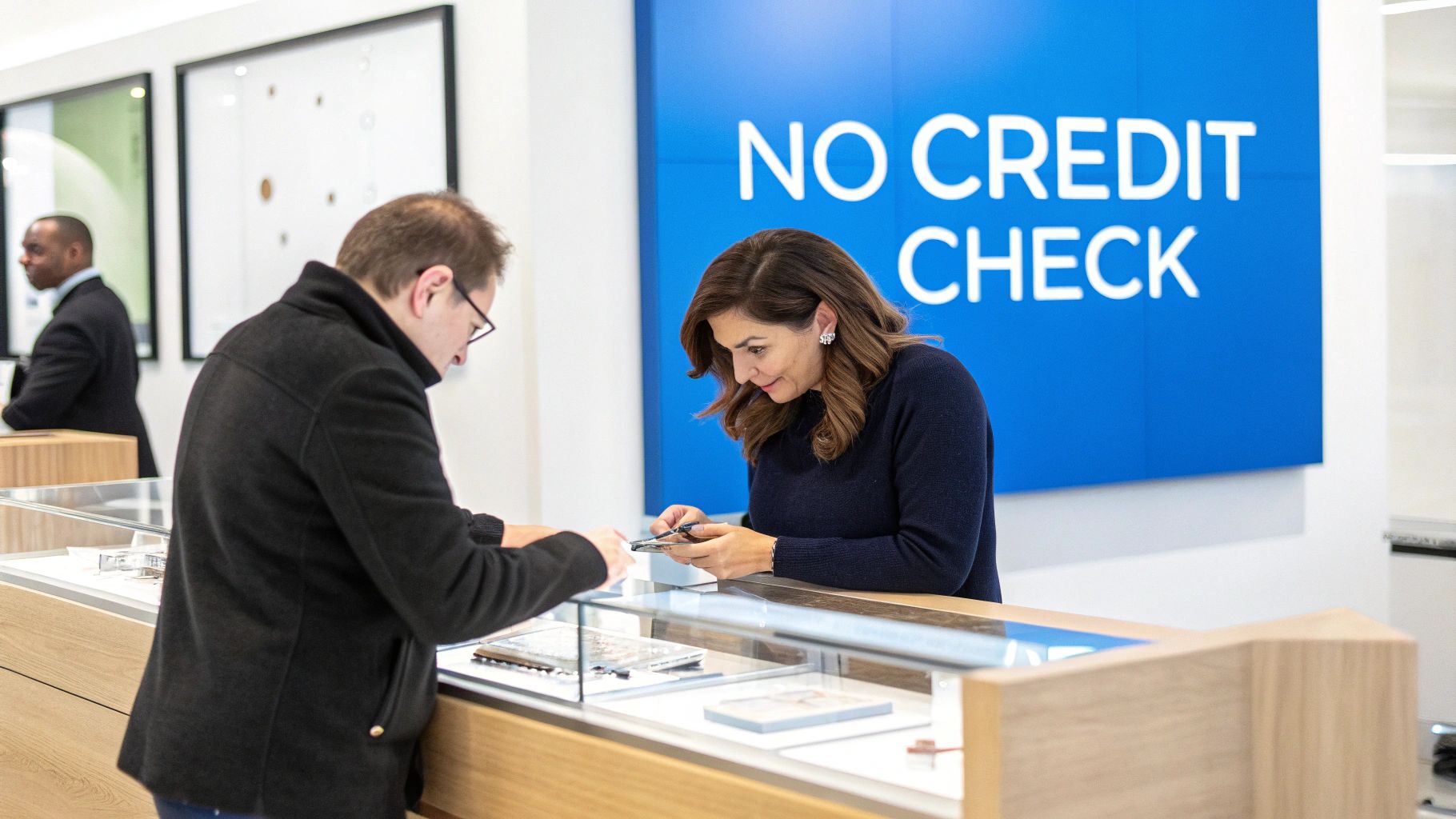 A close-up of a diamond engagement ring held in a person's hand.