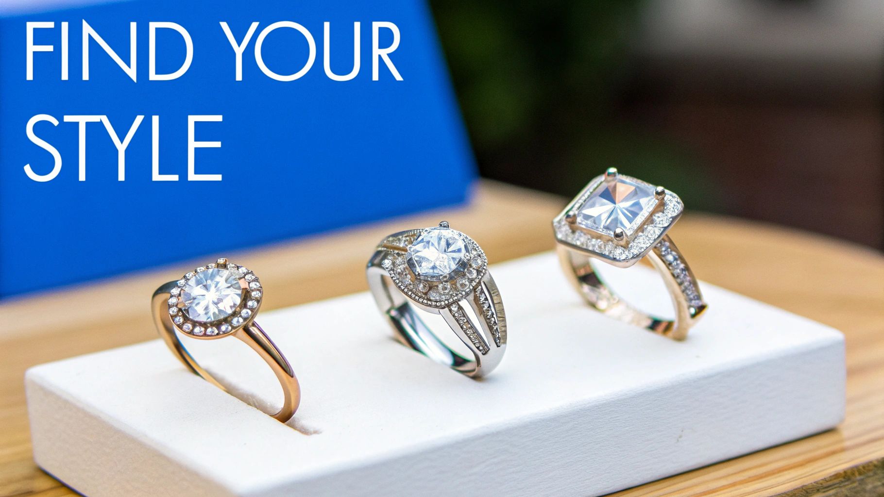 Couple holding hands with engagement ring