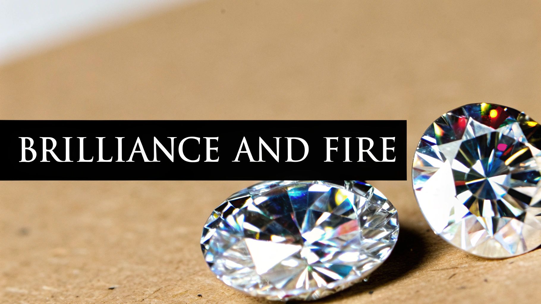 Two dazzling round brilliant cut diamonds showcase their brilliance and fire on a brown surface.