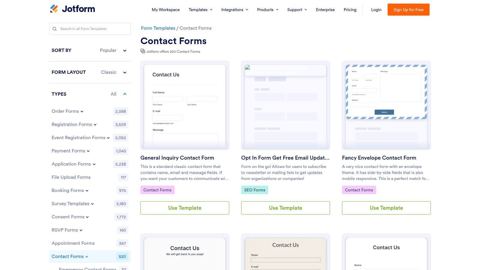 Jotform's library of contact form templates