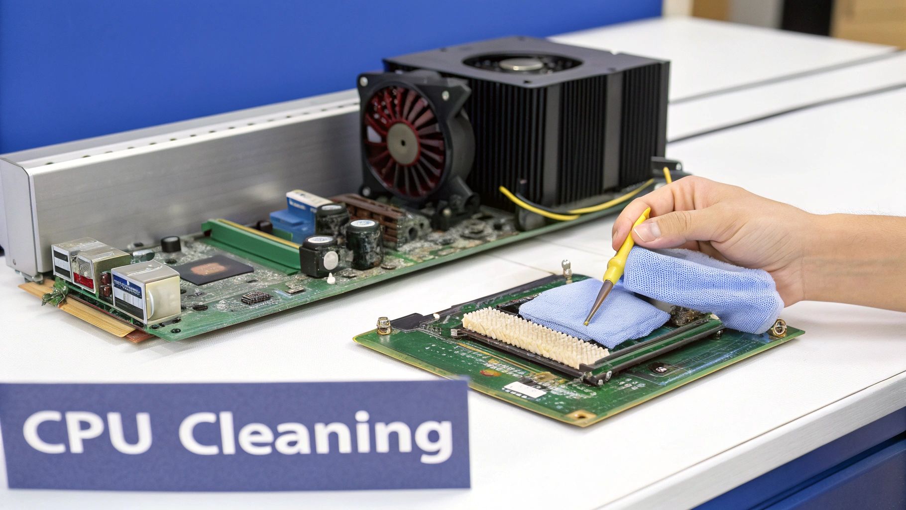 High resolution photo of a desktop CPU heatsink removal