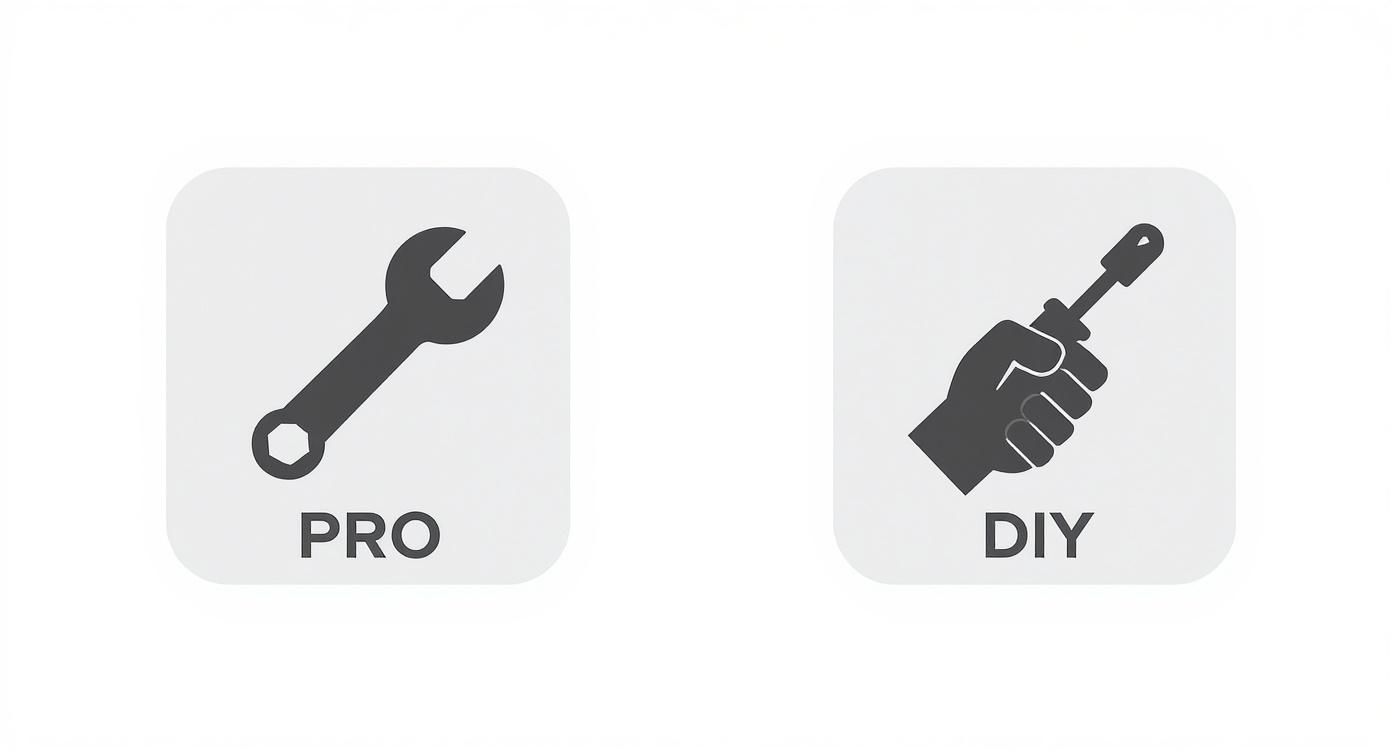Professional service versus do it yourself options shown with wrench and screwdriver tool icons