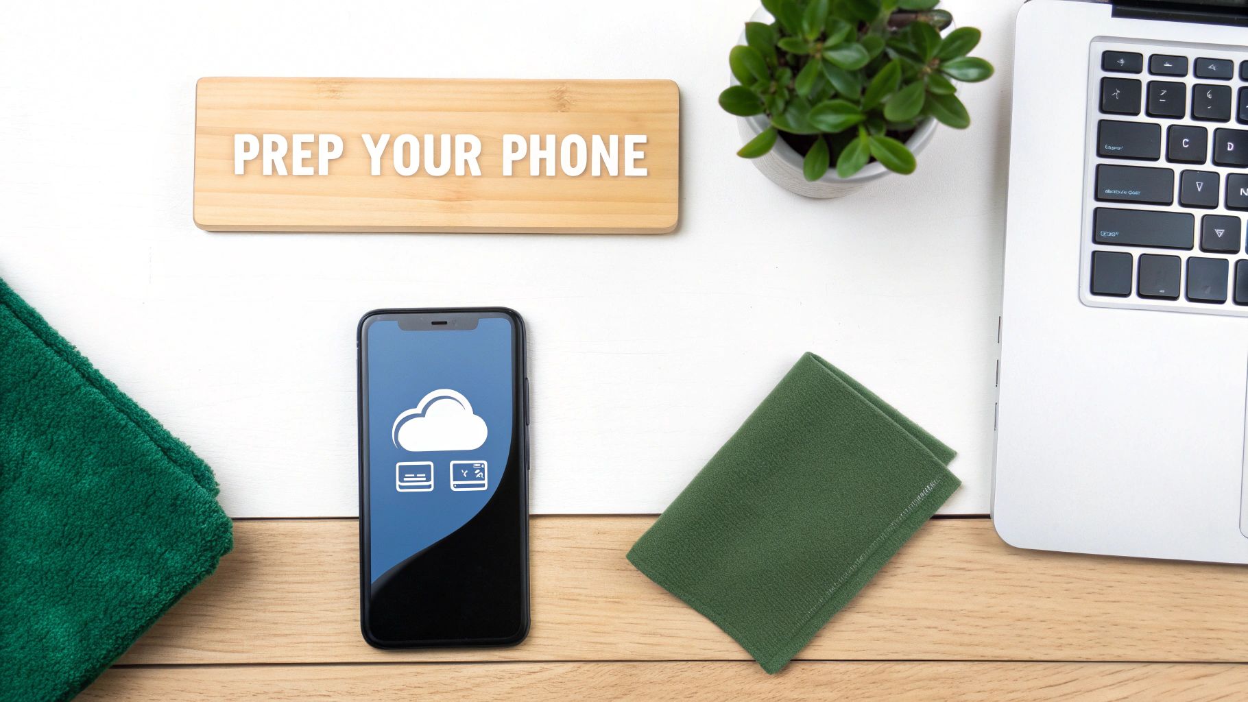 A person carefully cleaning a smartphone screen with a microfibre cloth.