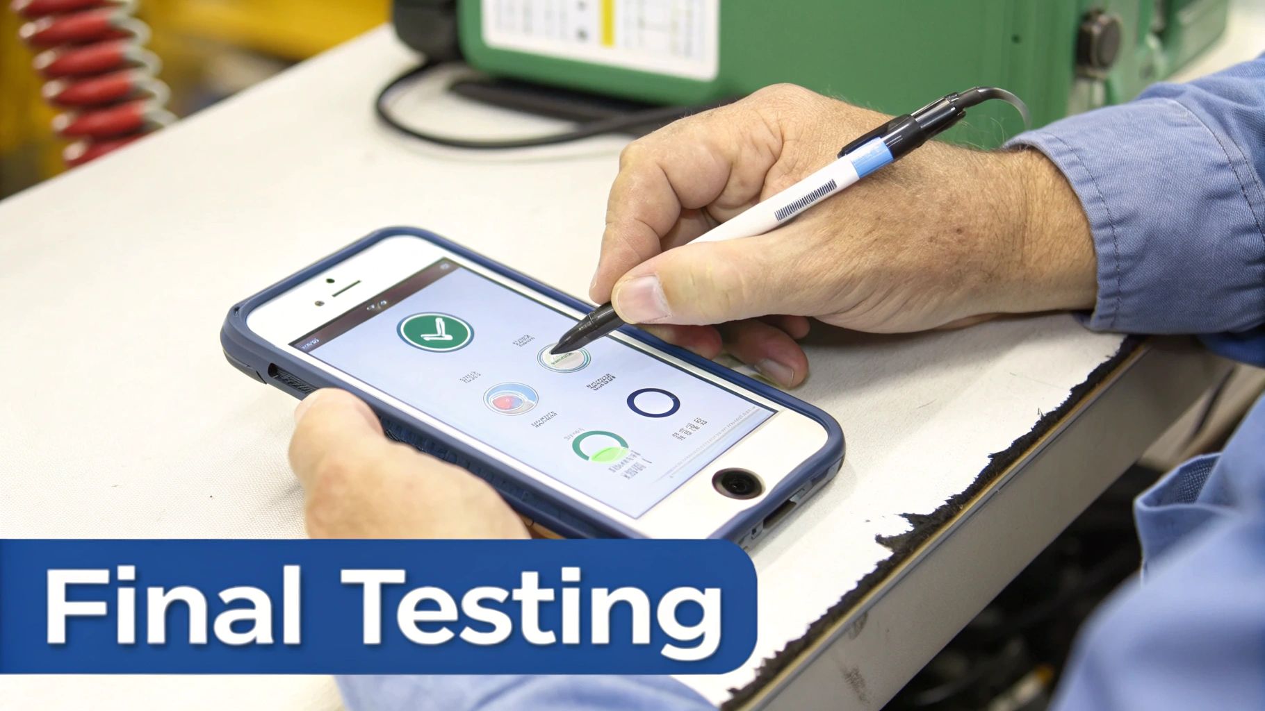 An iPhone screen being tested for touch sensitivity after a repair.