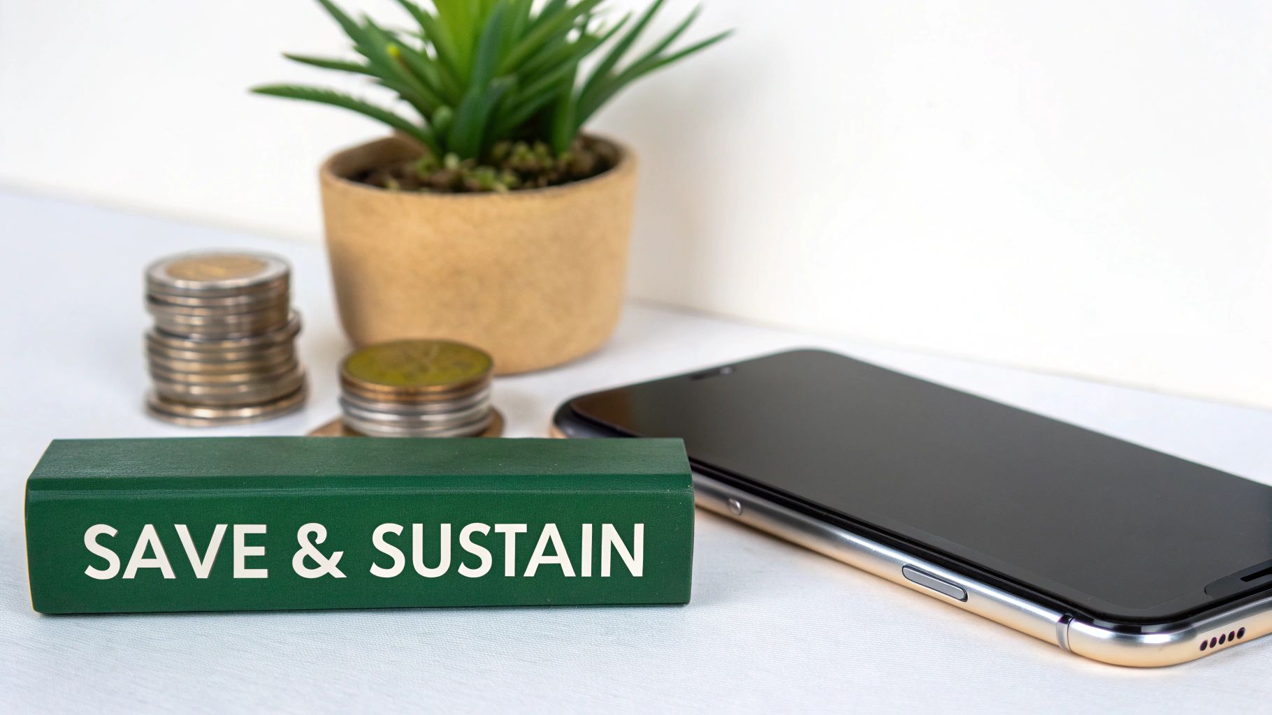 An iPhone resting on a bed of green leaves, symbolising the environmental benefits of choosing refurbished technology.