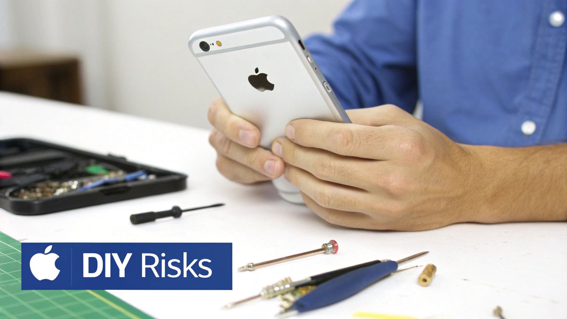 A technician carefully working on a complex iPhone repair.