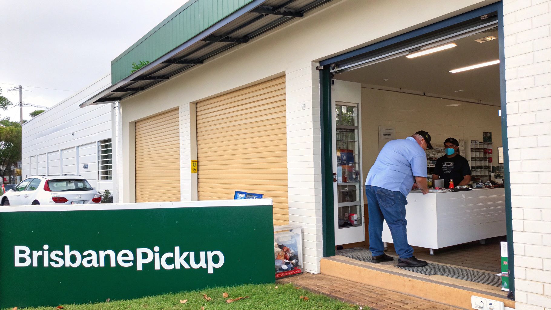 A person holding a phone with a green leaf symbol, representing sustainability