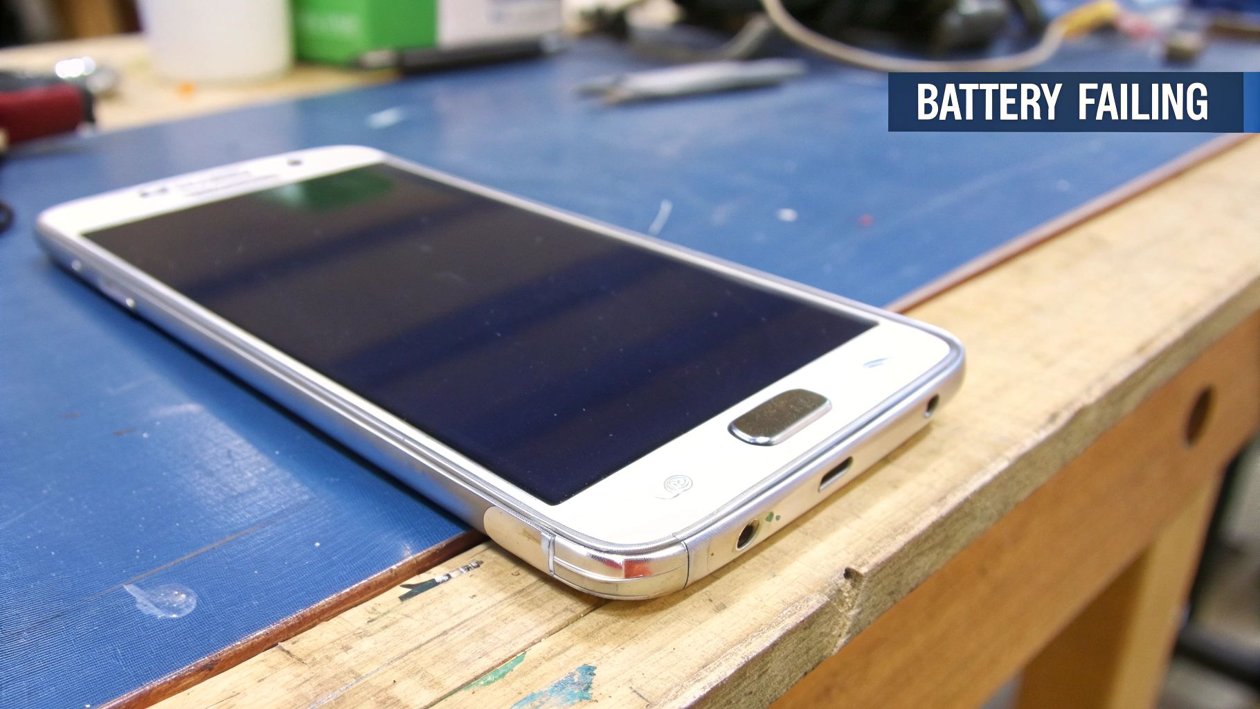 Image of a swollen Samsung battery, showing the back of the phone bulging outwards.