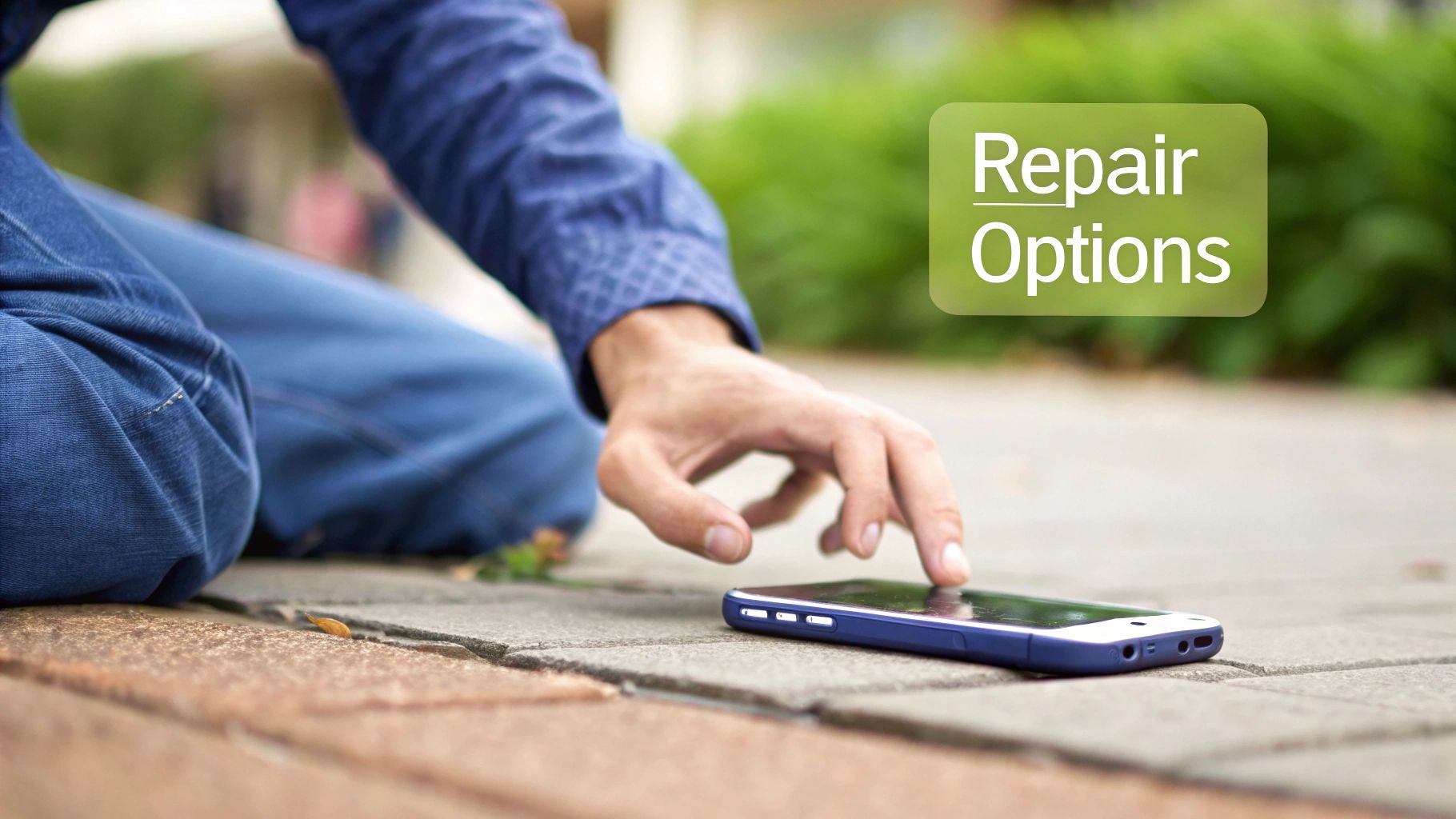 A technician carefully replacing a cracked smartphone screen on a workbench.