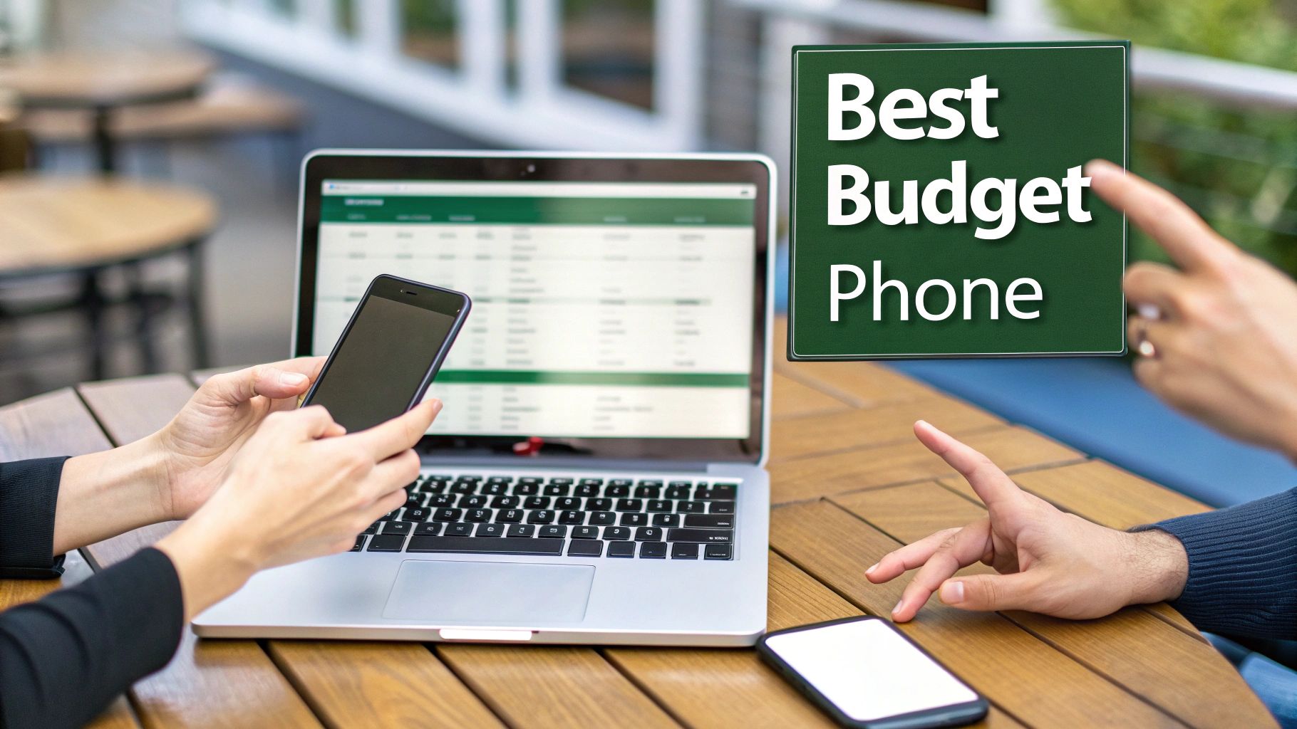 A person holding and looking at a modern smartphone, with a blurred background showing an urban Australian setting.