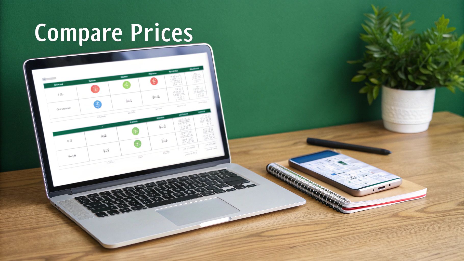 A person comparing prices for an iPad on their laptop and phone.