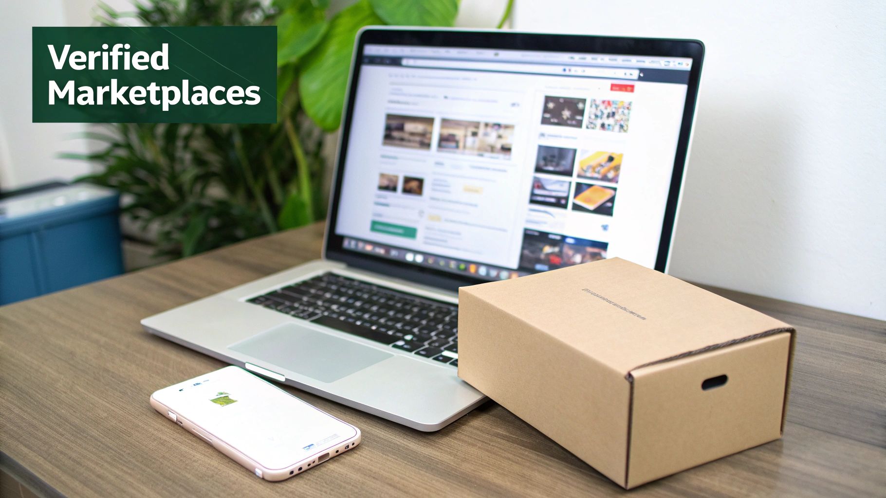 A person holding a refurbished iPhone in a retail store setting