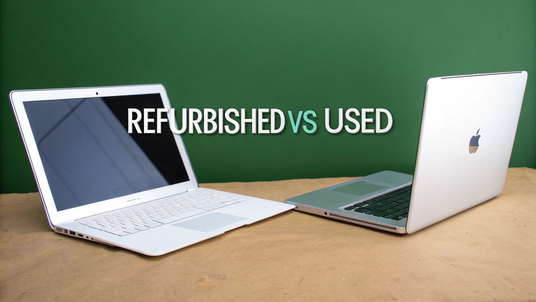 Two MacBooks side-by-side, one looking pristine and the other slightly worn.